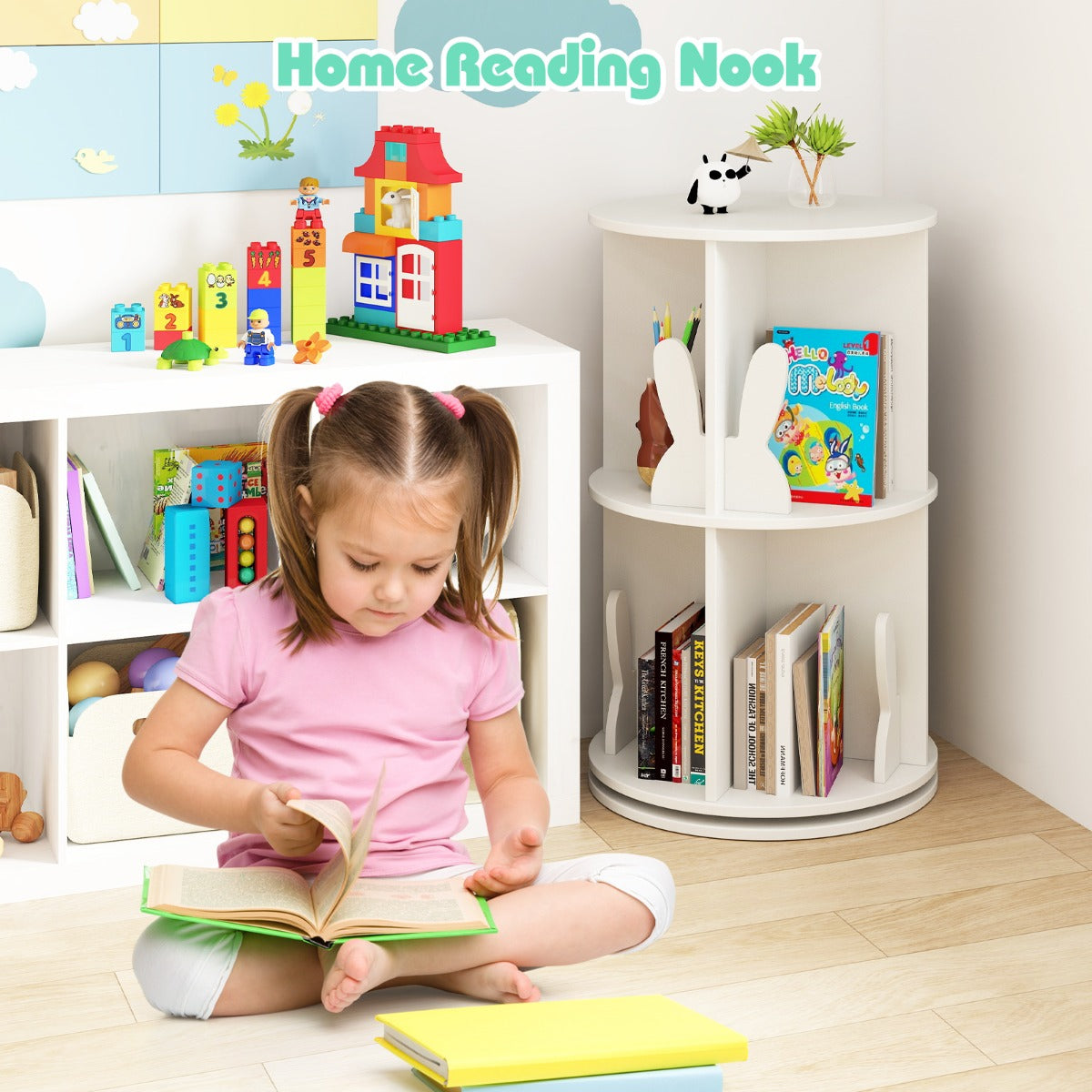 2 Tier Freestanding 360¬∞ Revolving Display Storage Rack with Bunny Baffles-White