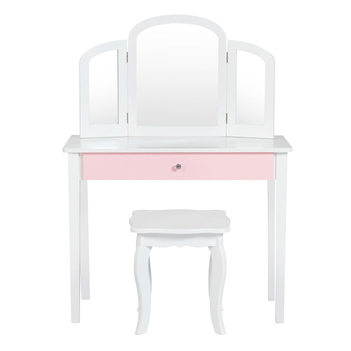 Kids Vanity Table and Stool Set Princess Makeup Dressing Table-White