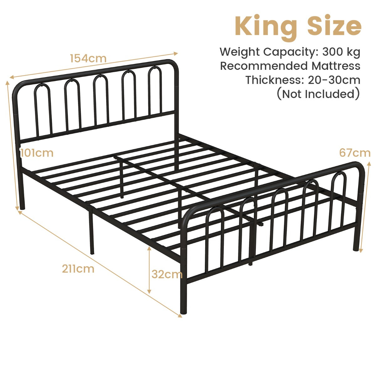 Double/King Size Metal Bed Frame with Headboard and Footboard-King Size