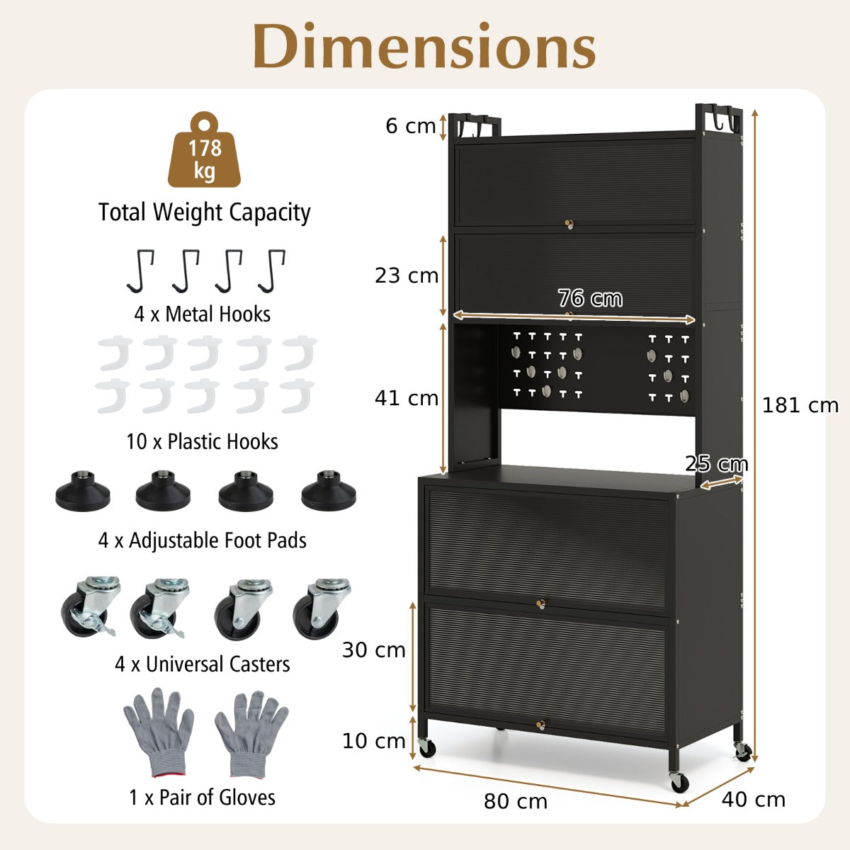 6-Tier Kitchen Pantry Cabinet Buffet Cabinet with Hutch-Black