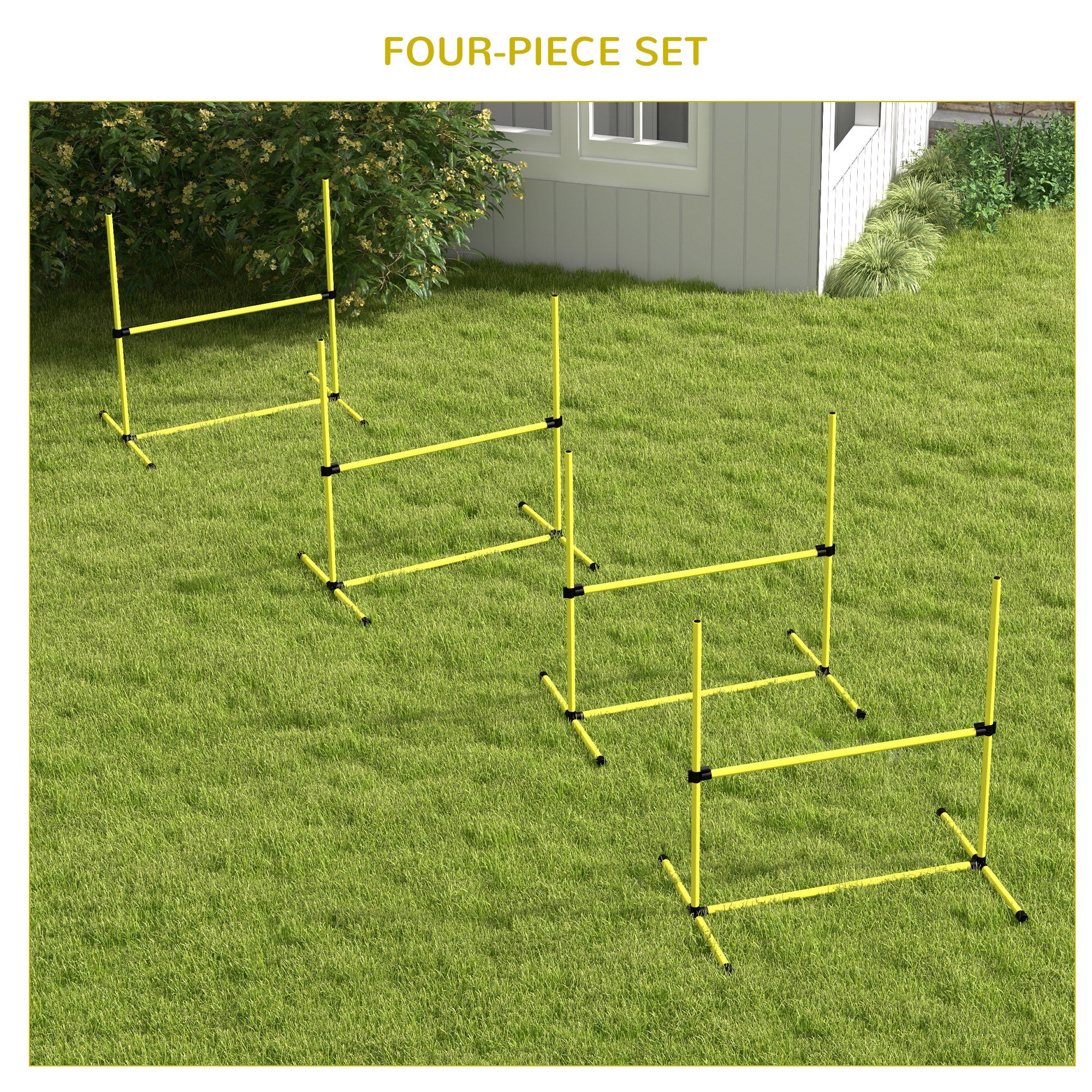 PawHut 4 Pieces Dog Agility Training Equipment, Adjustable Height Jumps Hurdle with Carrying Bag for Outdoor, Yellow