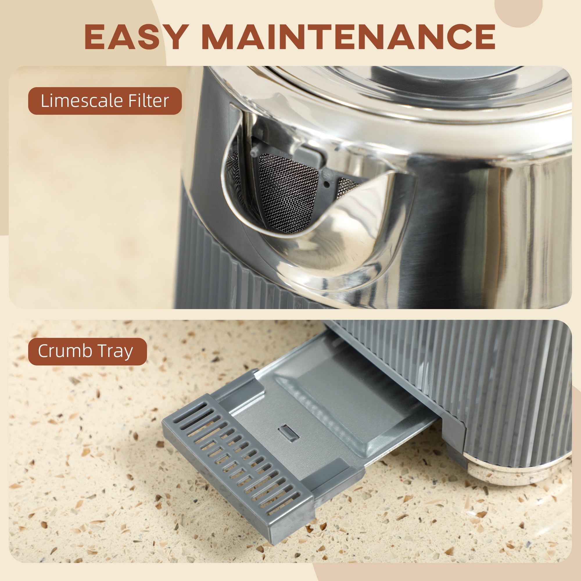 HOMCOM Electric Kettle and Toaster Set, 3000W 1.7L UK Strix Thermostat Rapid Boil Jug Kettle with Limescale Filter, Cool Touch Body, 4 Slice Toaster with 7 Browning Controls, Crumb Tray, Grey