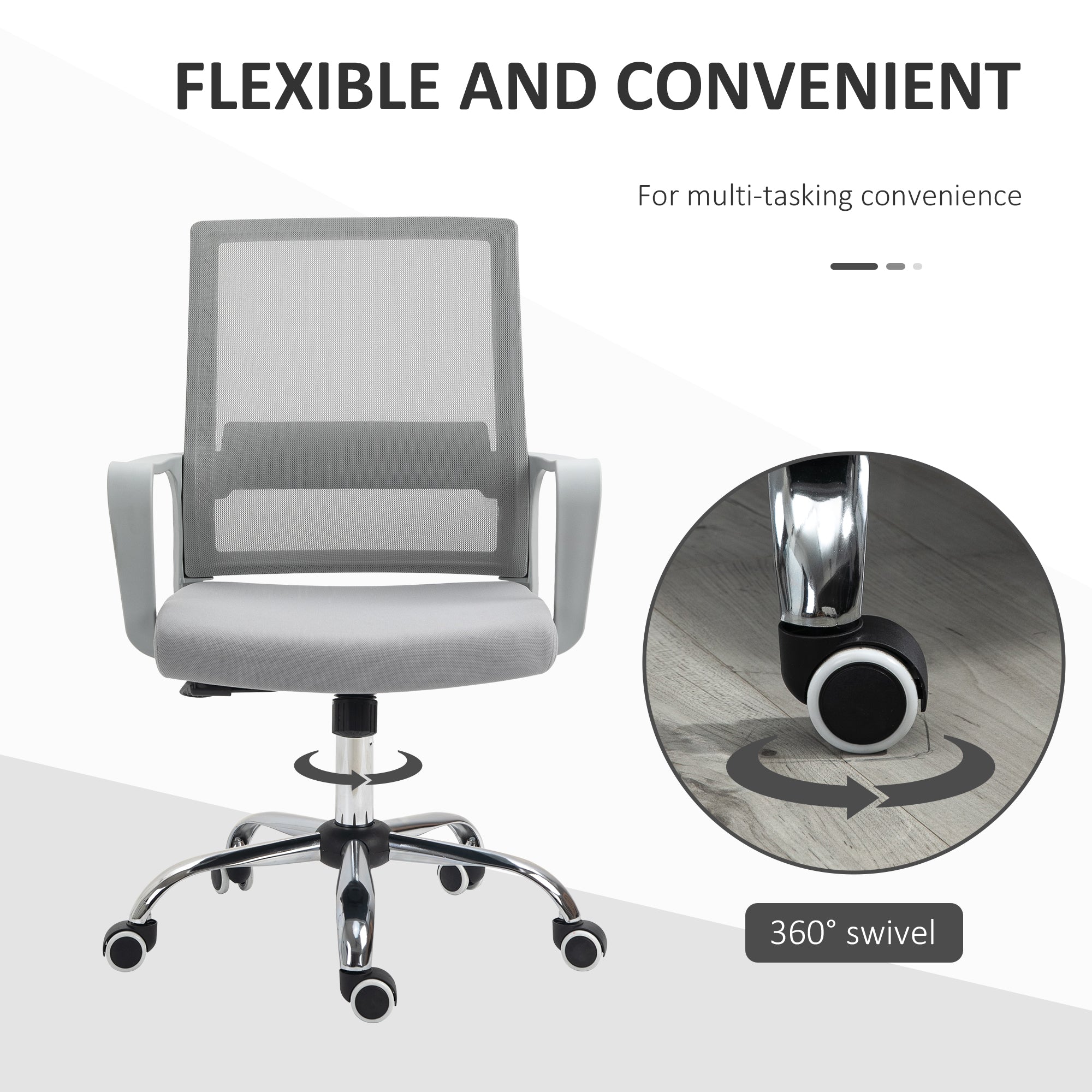 Vinsetto Ergonomic Desk Chair Mesh Office Chair with Adjustable Height Armrest and 360√Ç¬∞ Swivel Castor Wheels Grey