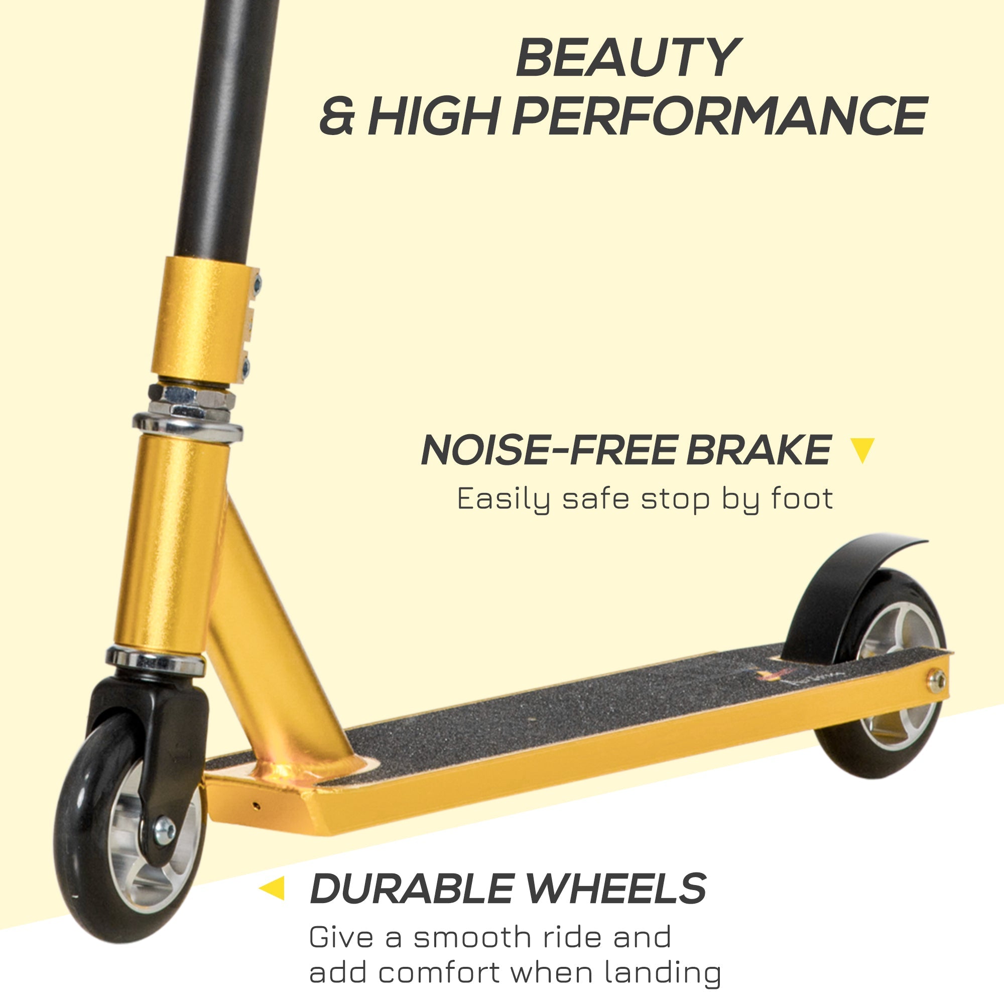 HOMCOM Stunt Scooter, 360√Ç¬∞ Entry Level Tricks Scooter w/ Lightweight Aluminium Deck and ABEC 7 Bearing, For Age 14+ Beginners, Gold Tone