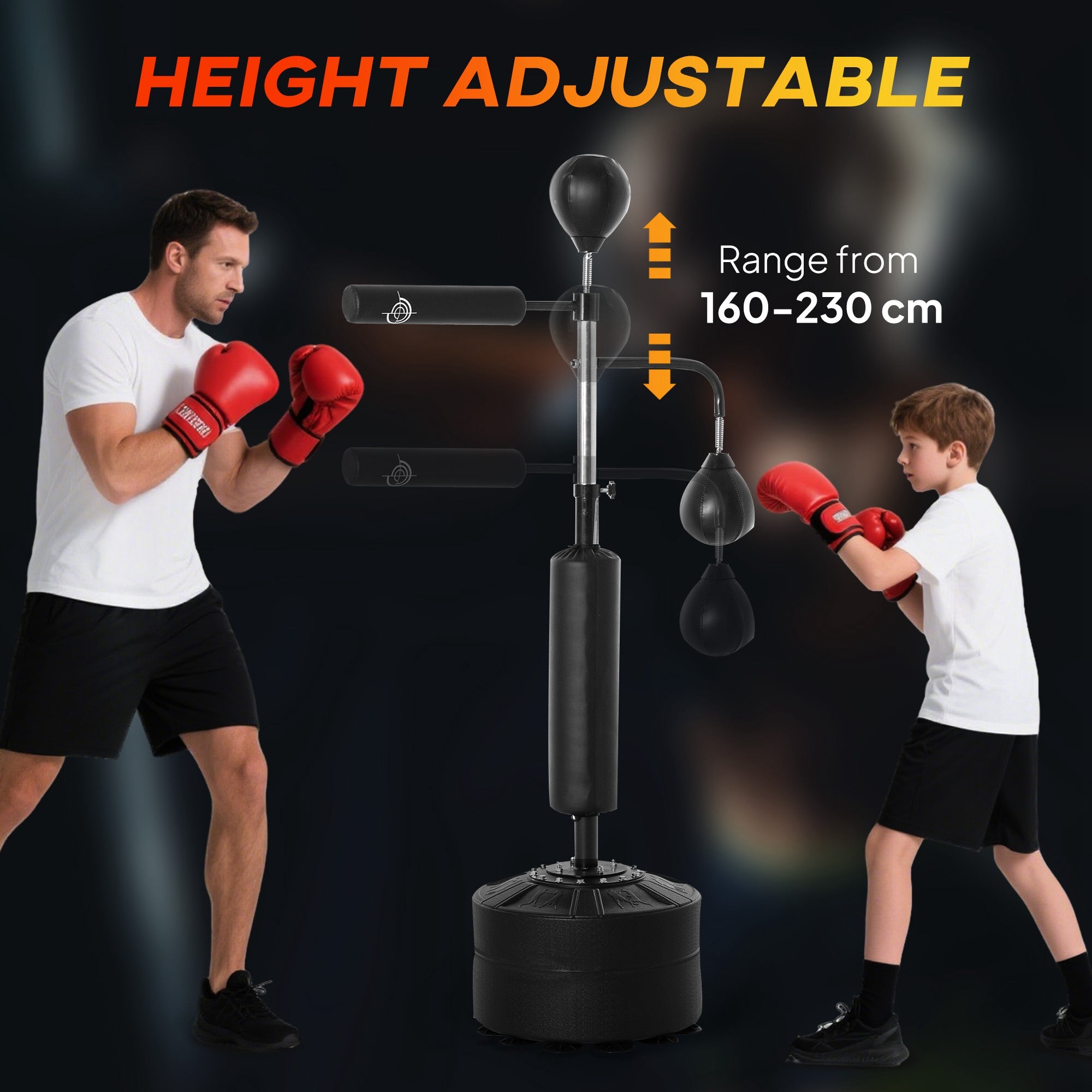 HOMCOM 4-in-1 Boxing Punching Bag, Freestanding with 2 Speed Bals, 360√Ç¬∞ Reflex Bar, 160-230cm Adjustable Height, Black
