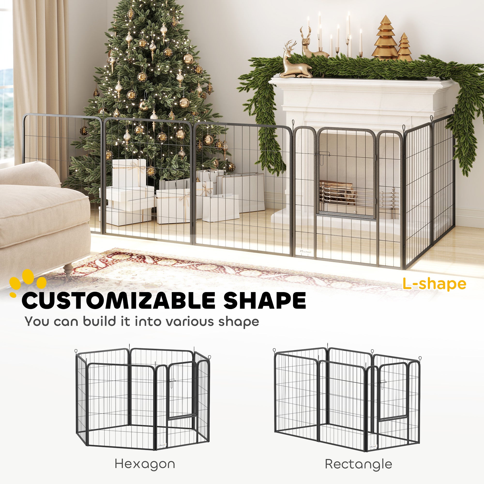 PawHut Six-Panel Dog Playpen with Door, for Medium Dogs, Indoors, Outdoors, 80cm Tall, Black
