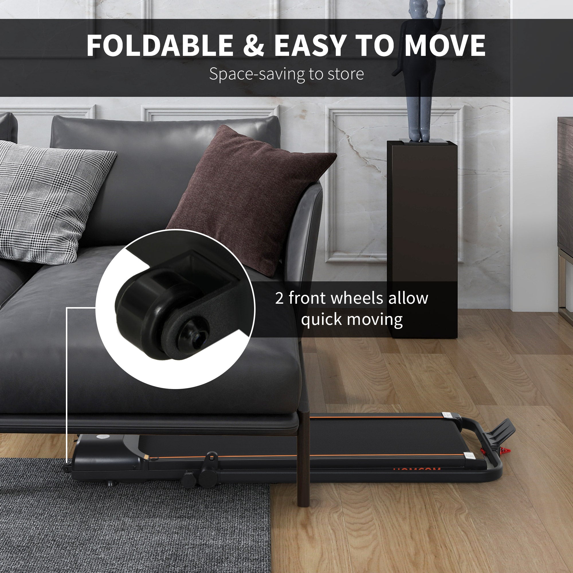 HOMCOM Foldable Walking Treadmill, with LED Display and Wheels, for Home, Office, Fitness Studio, Orange