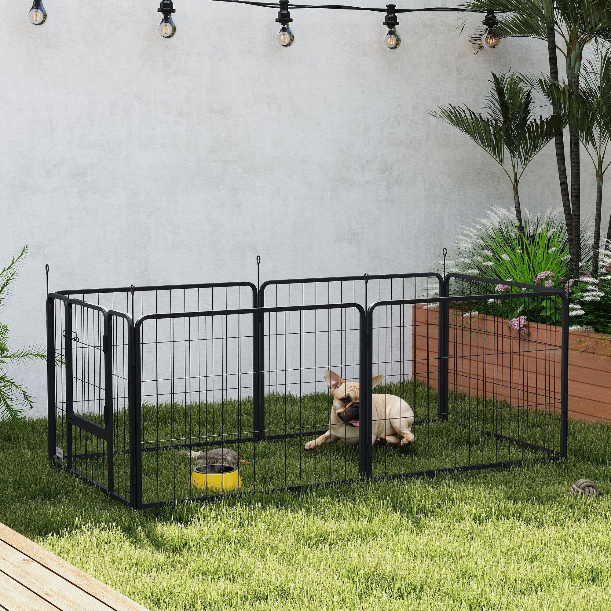 PawHut 6 Panels Dog Playpen, Portable Detachable Puppy Pen with Door, for Small Dogs, 60cm High, Grey