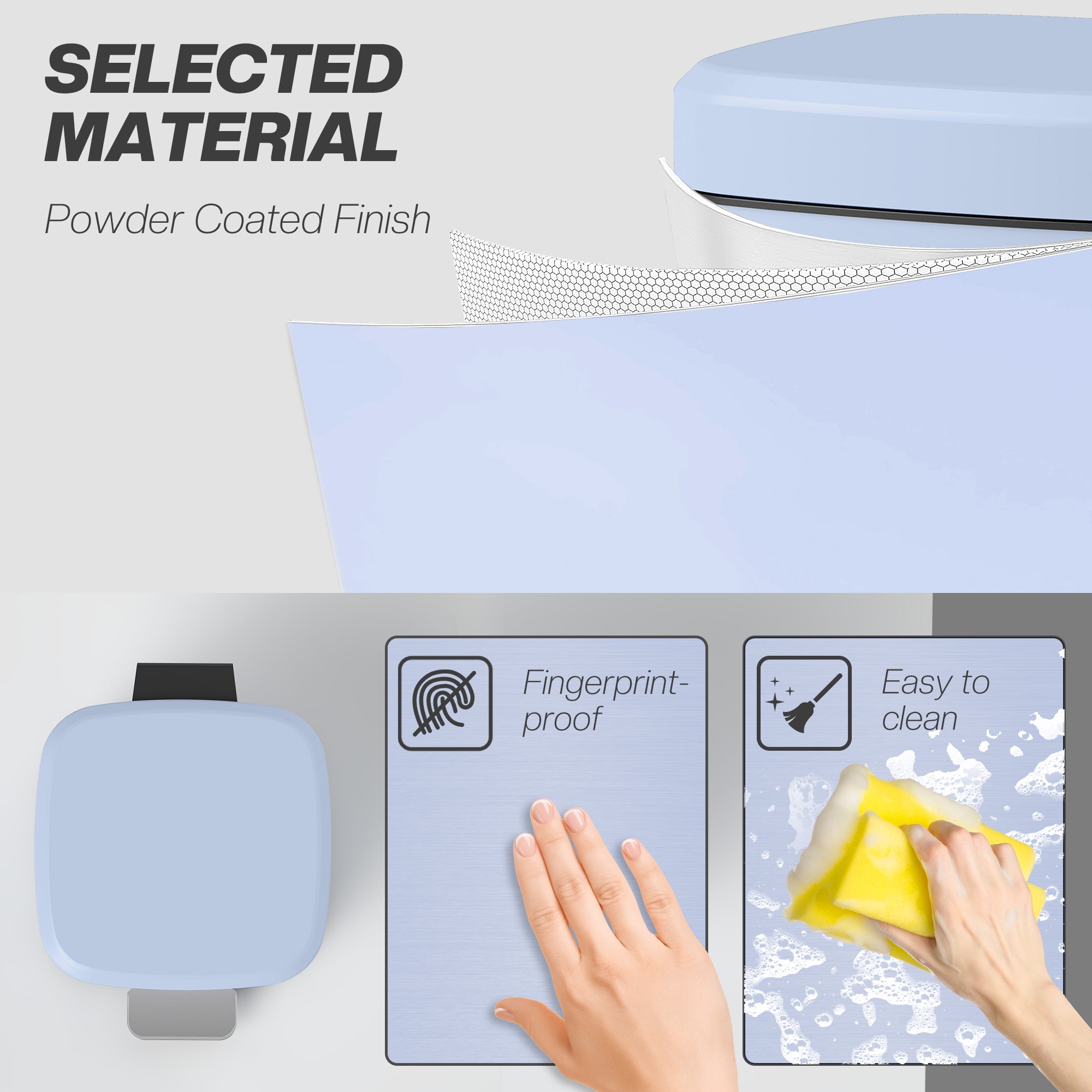 HOMCOM 12L Modern Boxy Metal Home Kitchen Bin - Light Blue