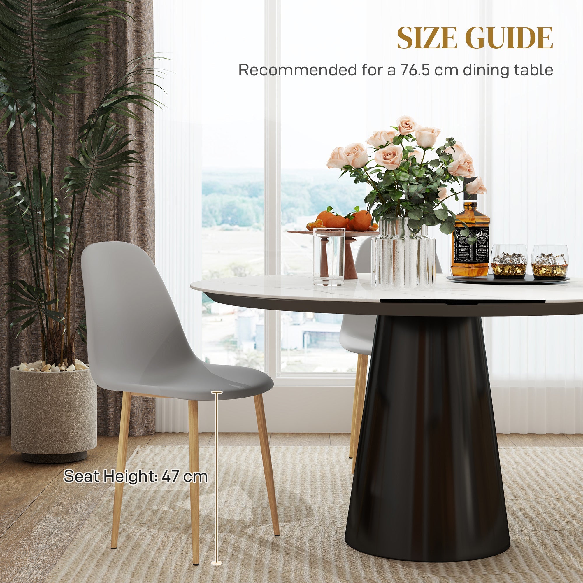 HOMCOM Modern Dining Chairs Set of 4, Kitchen Chairs with Backrest and Steel Legs for Dining Room, Living Room, Grey