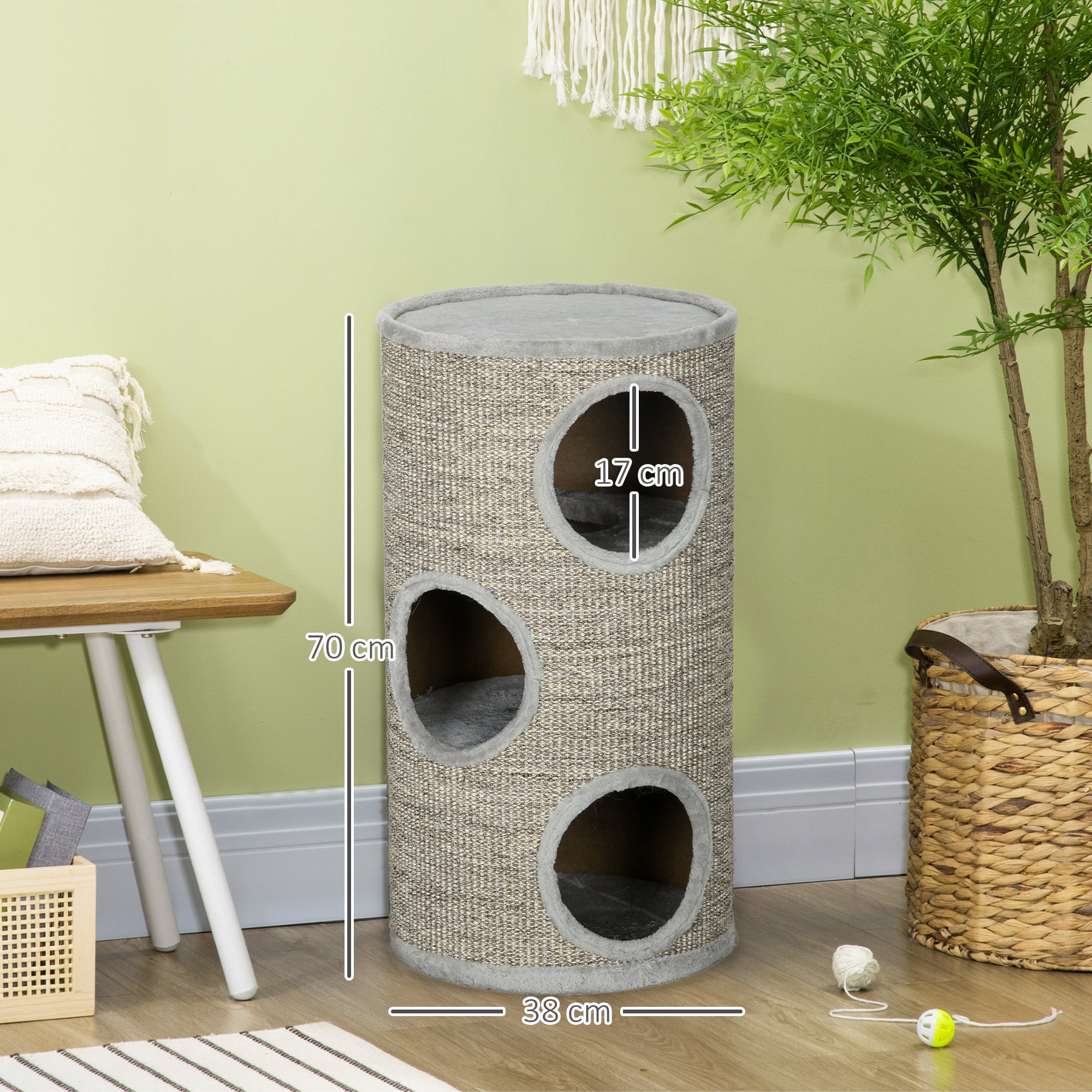 PawHut Cat Climbing Frame, Covered with Sisal, Cosy Platform - Light Grey