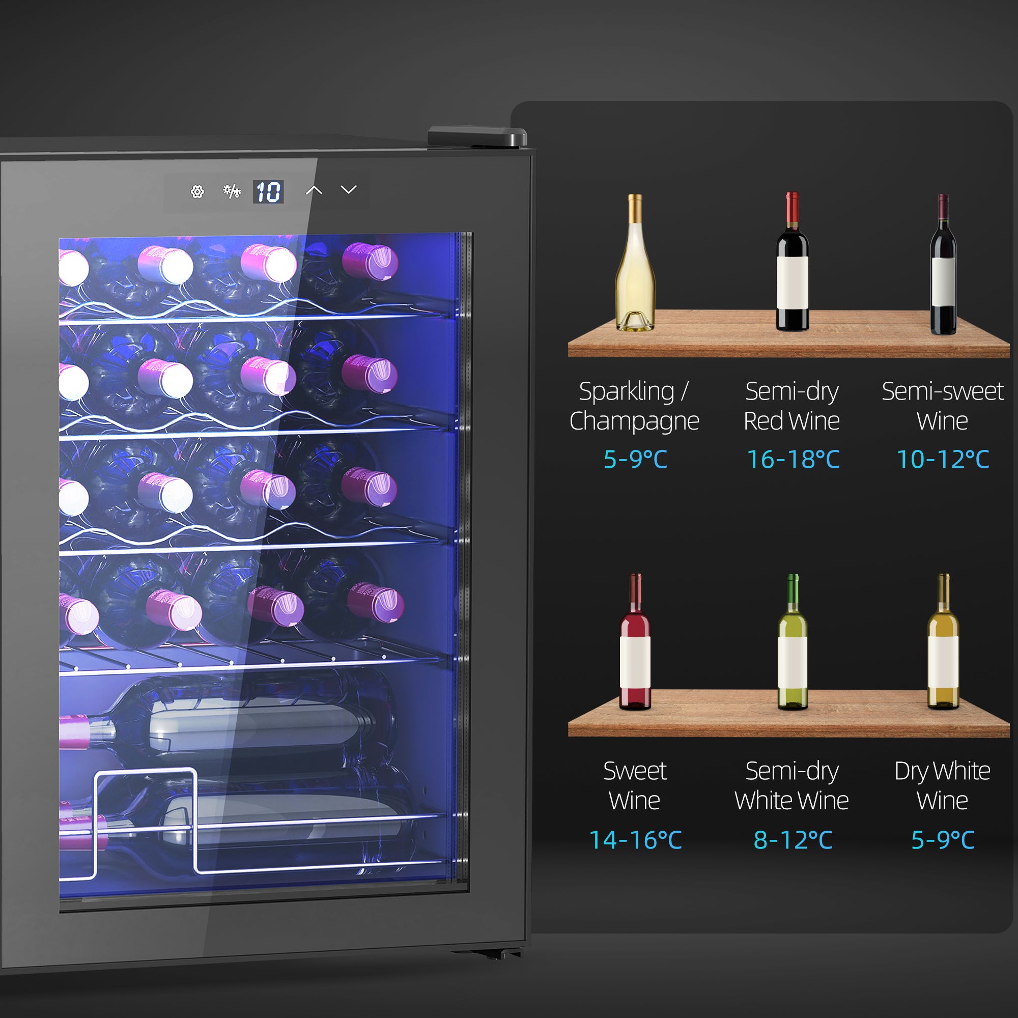 HOMCOM 20 Bottle 5-18√¢‚Äû∆í Countertop Wine Fridge - Black