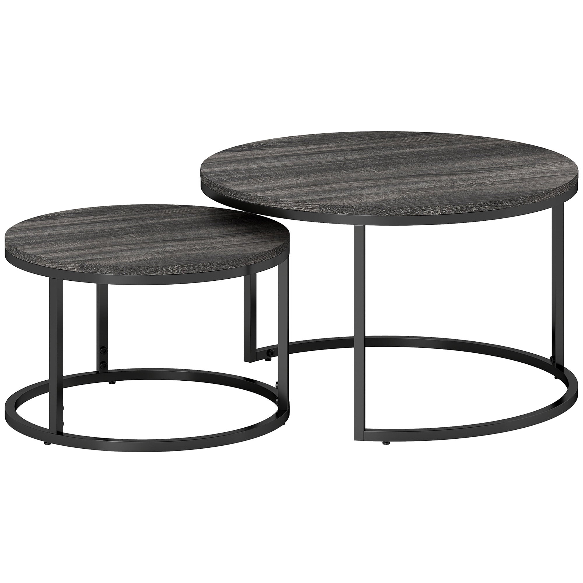 HOMCOM Set of Two Marble-Effect Stacking Tables - Black