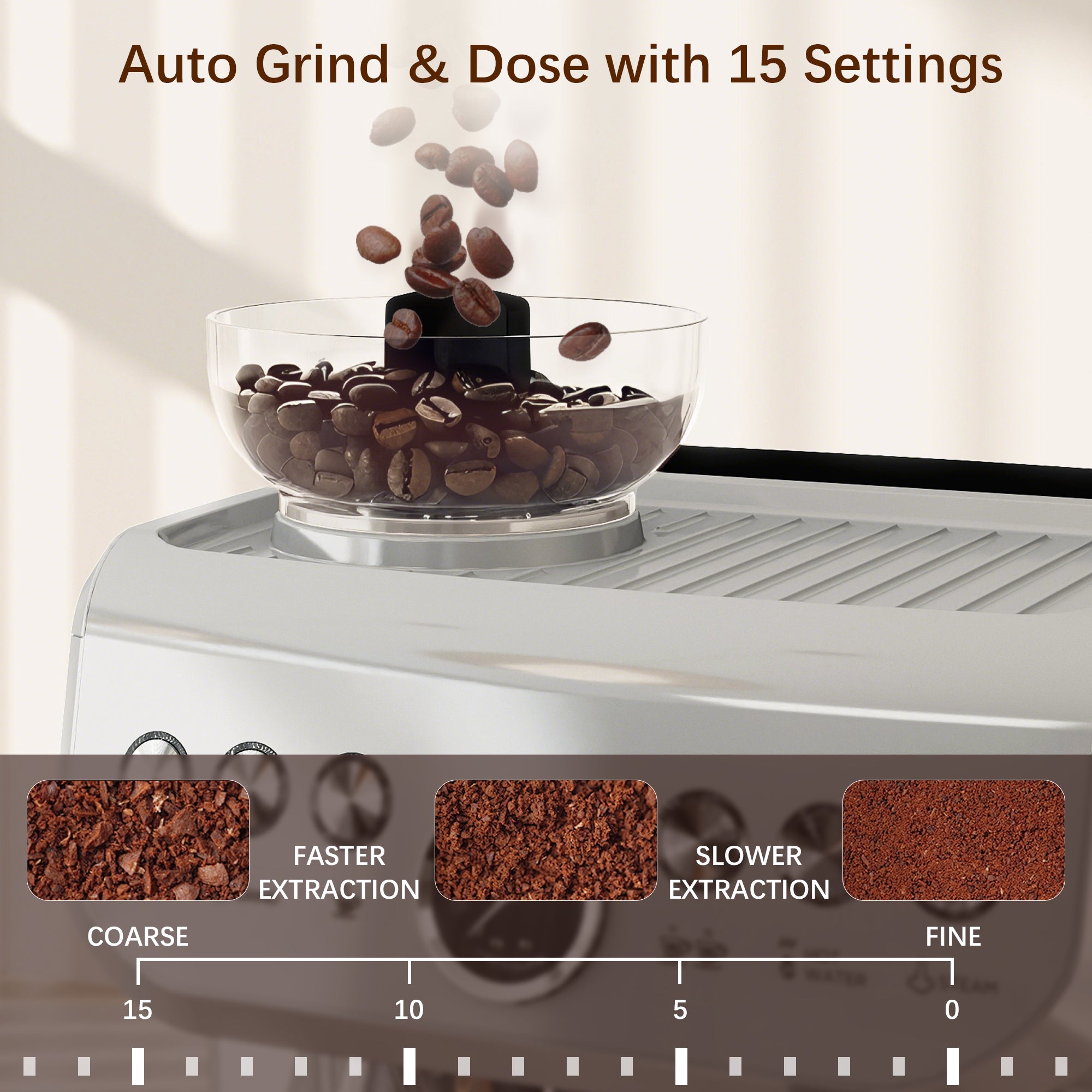 HOMCOM 15 Bar Coffee Machine, with Adjustable Grind, Steamer and Accessories - Silver Colour