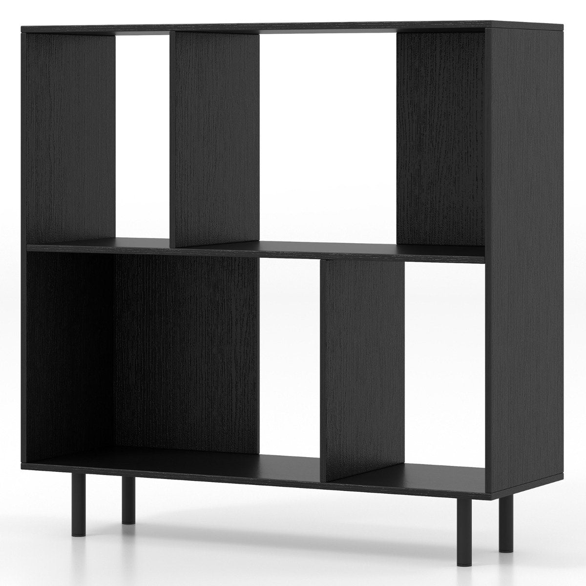 Mid Century Modern Minimalist Cube Bookshelf with 4 Compartments-Black