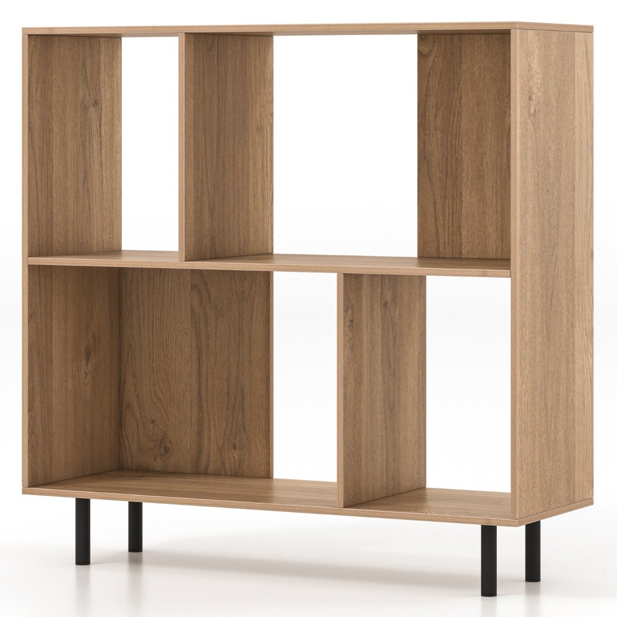 Mid Century Modern Minimalist Cube Bookshelf with 4 Compartments-Natural