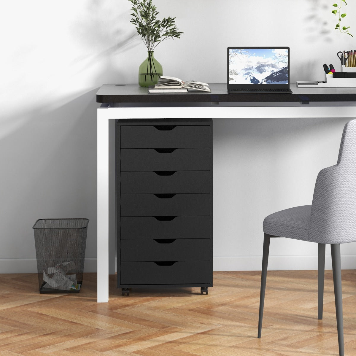 Mobile File Cabinet on Wheels with 7 Drawers-Black