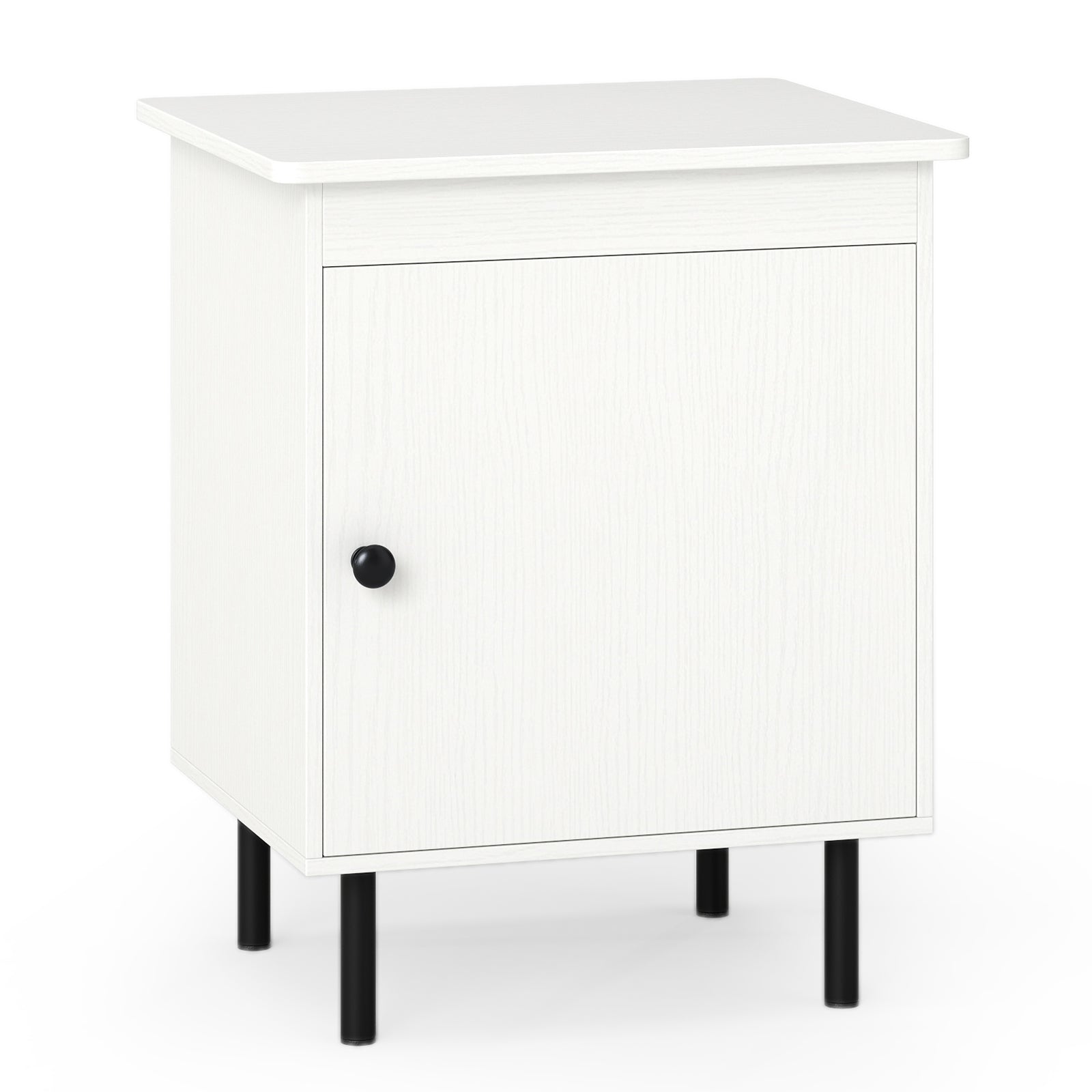 2-Tier Nightstand with Single Door Cabinet for Bedroom-White