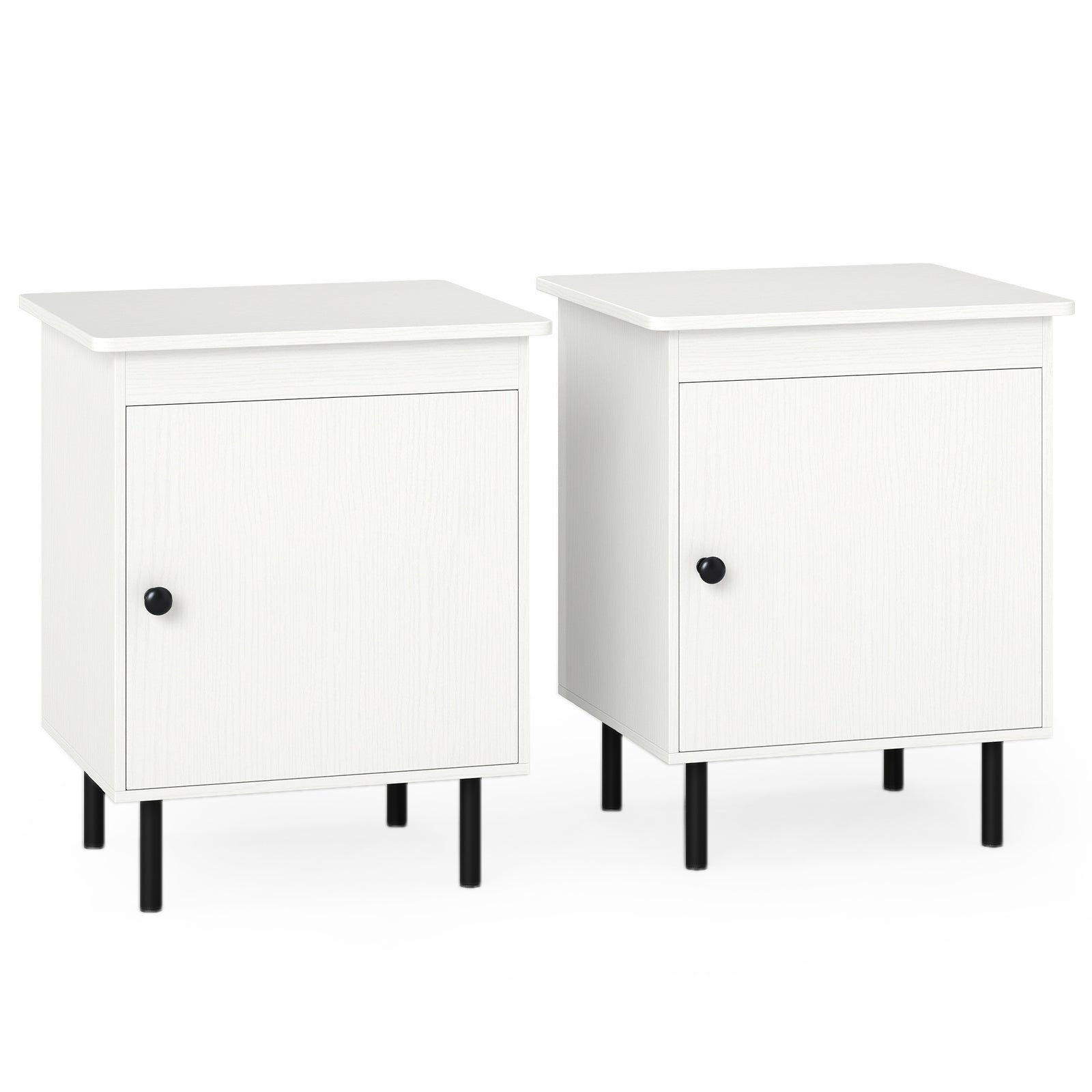Set of 2 modern Nightstand with Cabinet and Heavy-Duty Metal Legs-White