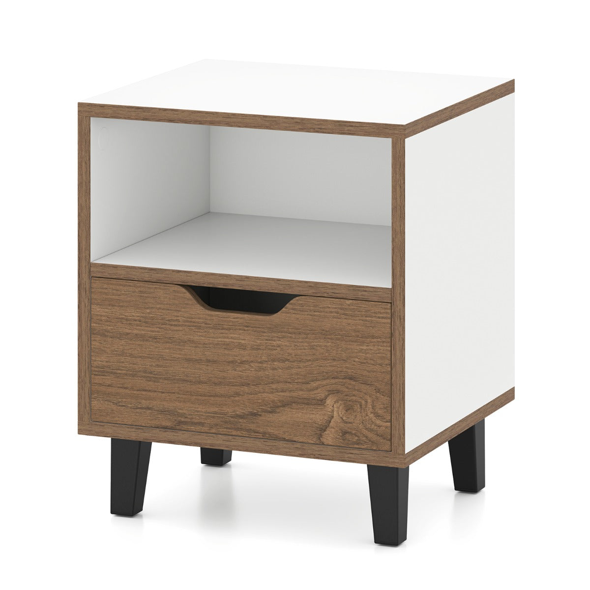 Mid Century Modern Bedside Table Nightstand with Drawer-White