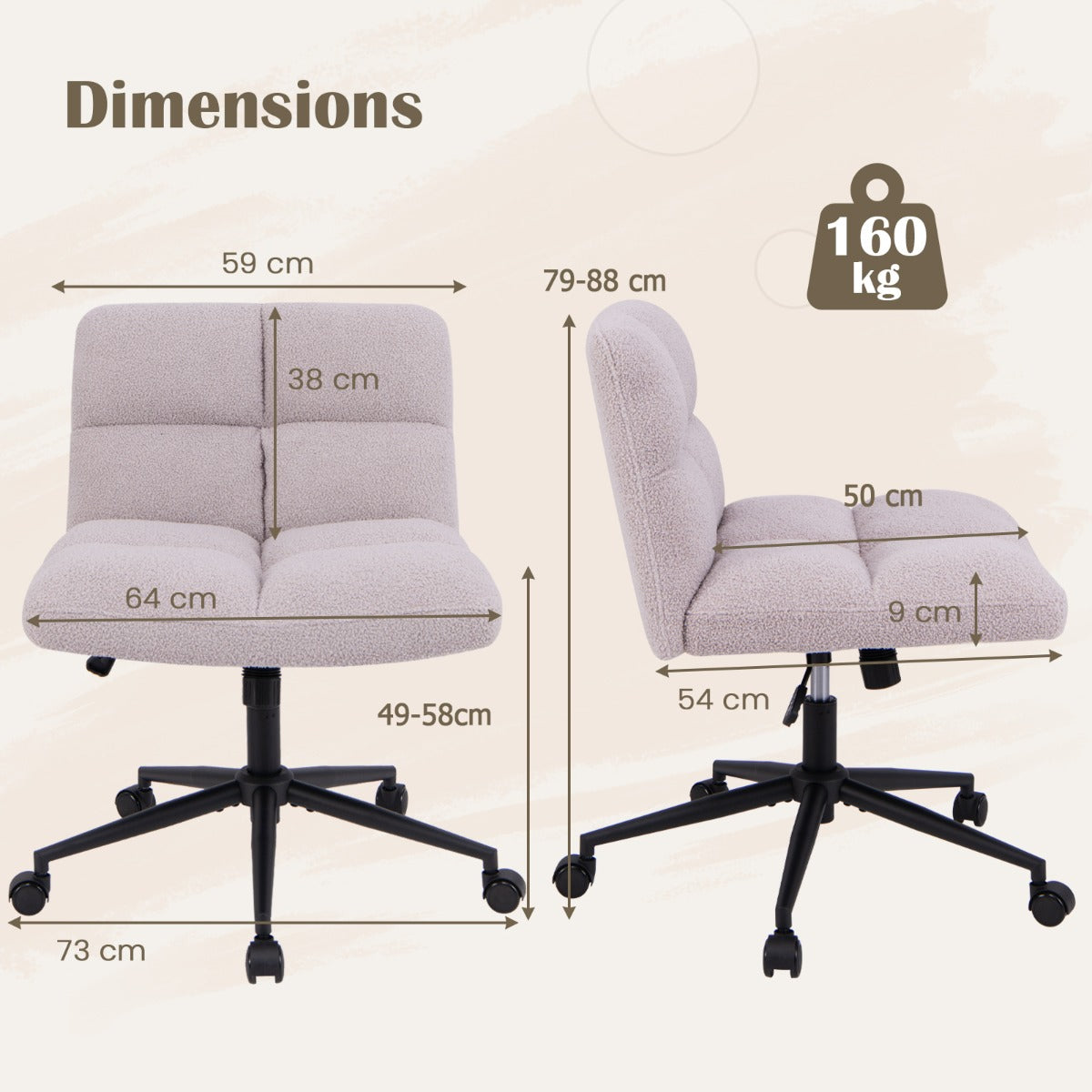 Modern Cross Legged Swivel Task Chair with Wheels-Grey