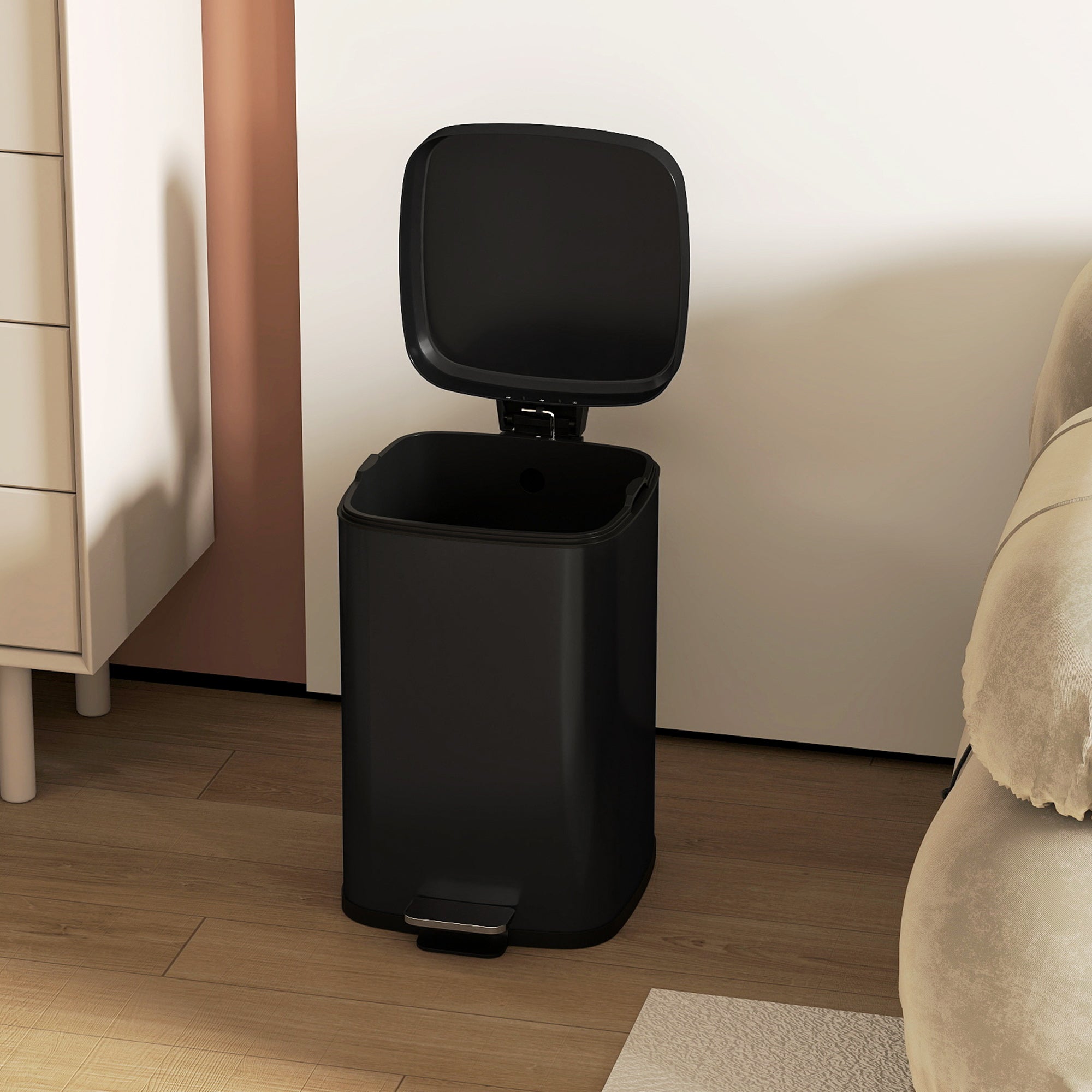 HOMCOM 20L Modern Boxy Metal Home Kitchen Bin - Black