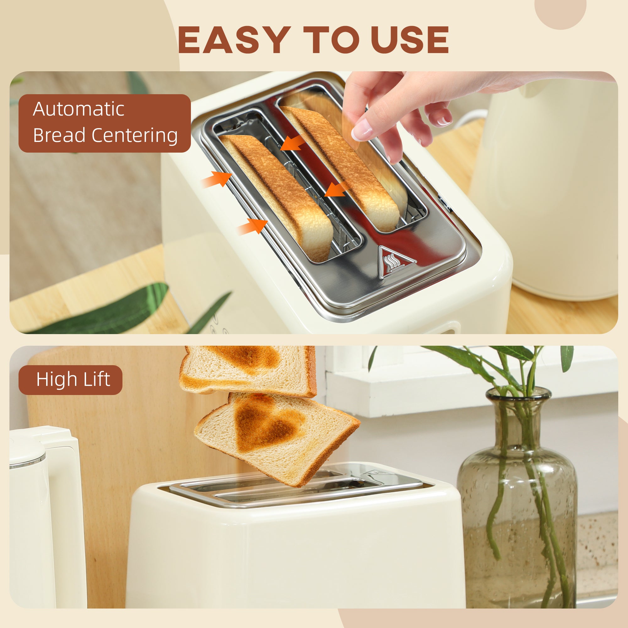 HOMCOM Digital Kettle and Toaster Set, 1.5L 3000W Fast Boil Kettle, 2 Slice Toaster Kitchen Set with 7 Level Browning Controls, Defrost, Reheat, Keep Warm, Crumb Tray and LED Touch Display, Beige