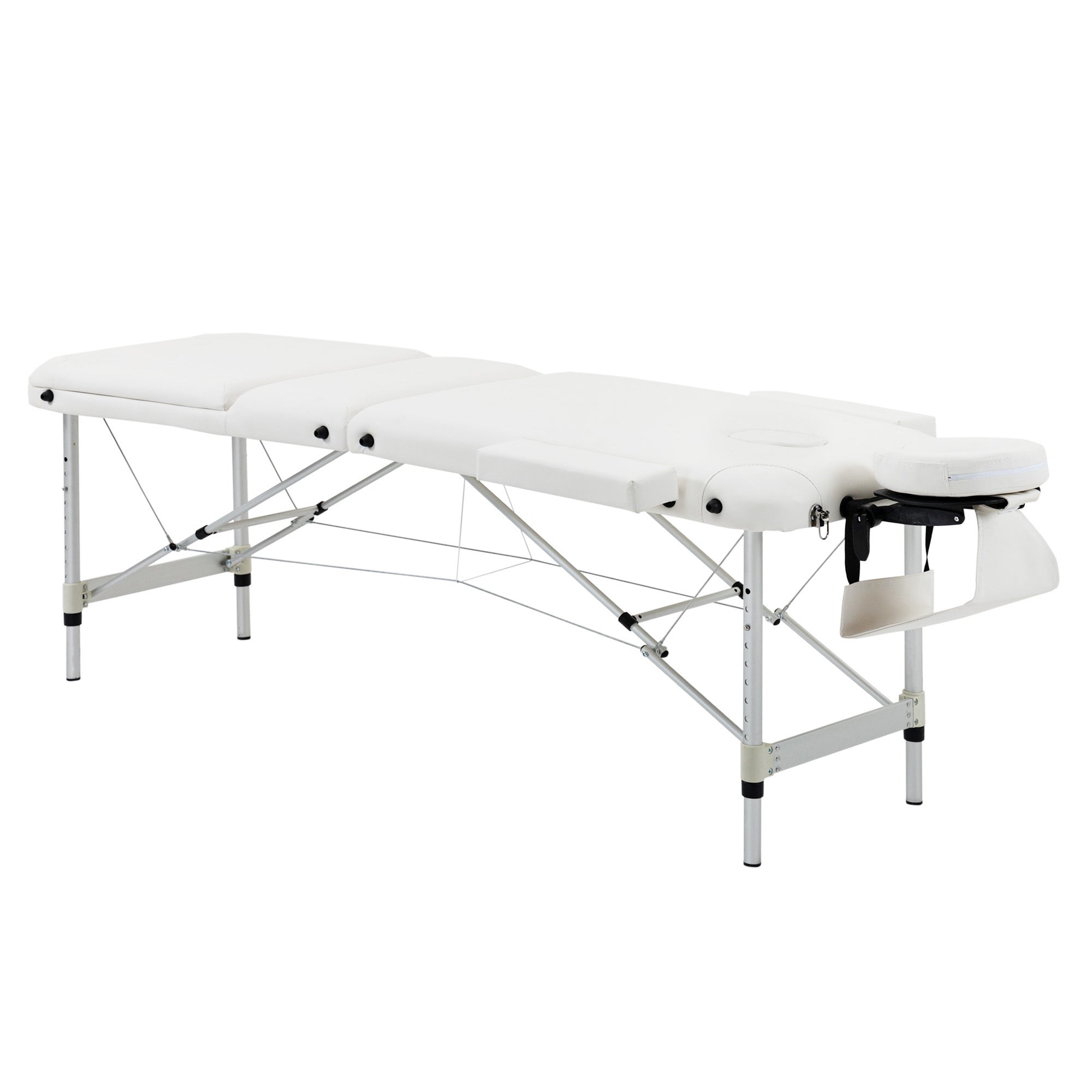 HOMCOM Foldable Massage Bed Portable Table, 3-Section Aluminium Foldable Beauty Couch, Professional Salon Spa Table with Headrest Support and Carry Bag, 81 cm Width, White