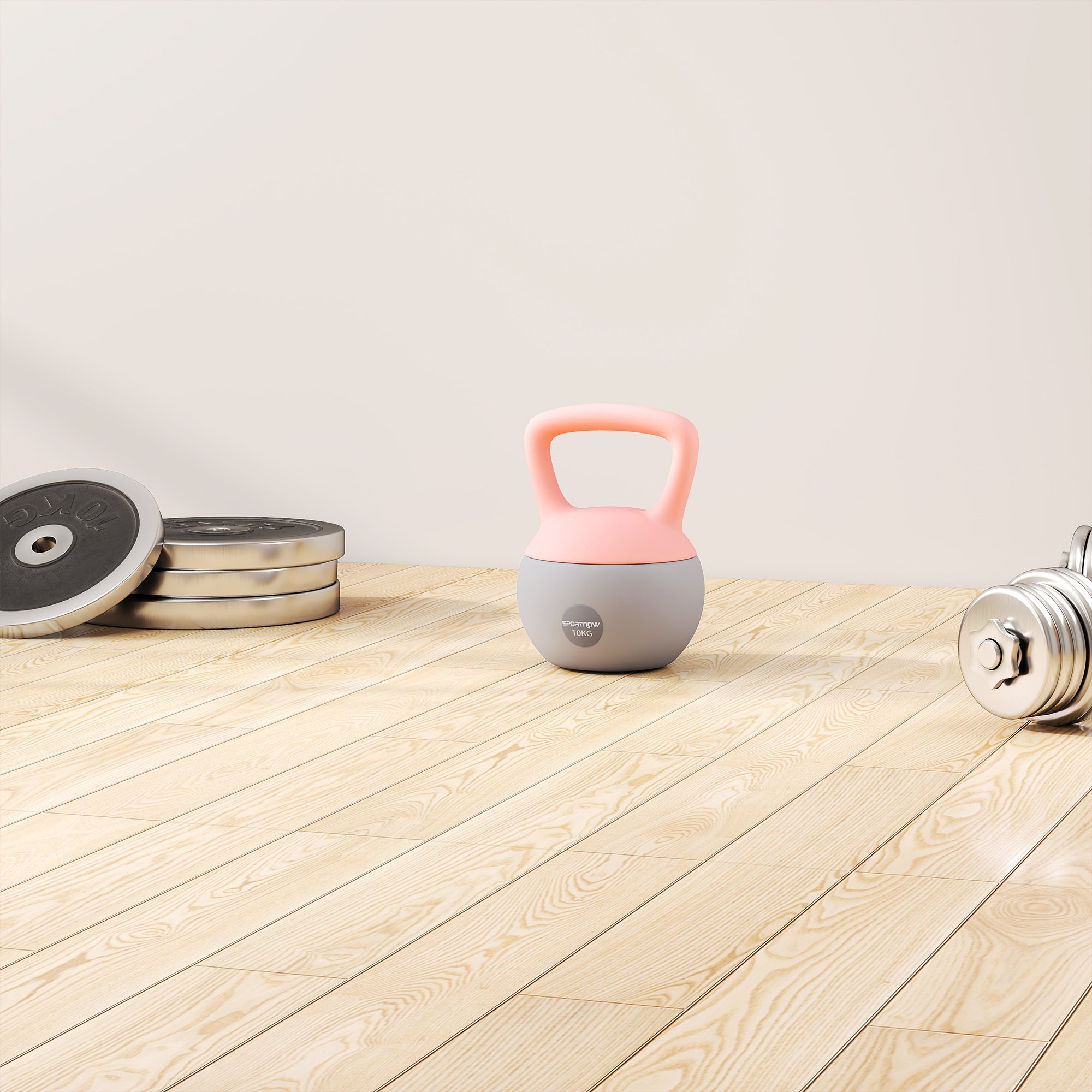 SPORTNOW 10KG Soft Kettlebell, Kettlebell with Non-Slip Handle for Home Gym, Weight Lifting, Strength Training, Pink/Grey