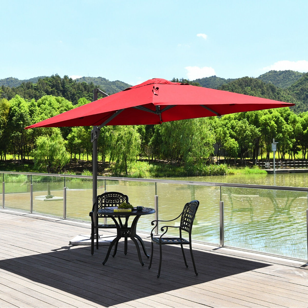 3m Patio Cantilever Umbrella with 4-Level Tilting Adjustment and Crank Handle-Red