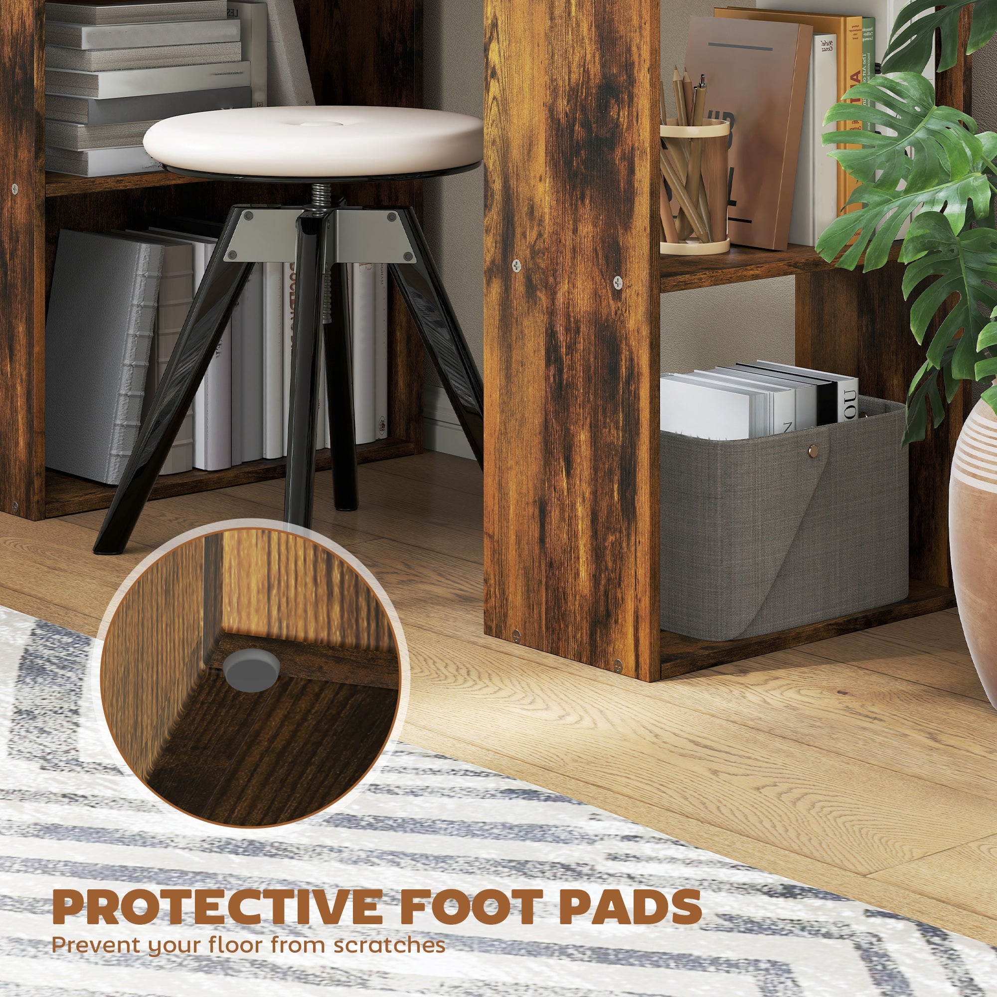 HOMCOM 120cm Computer Desk, Wooden PC Laptop Table with 6-Tier Storage Bookshelves, Home Office Working Study Desk, Writing Workstation, Rustic Brown Wood-Effect