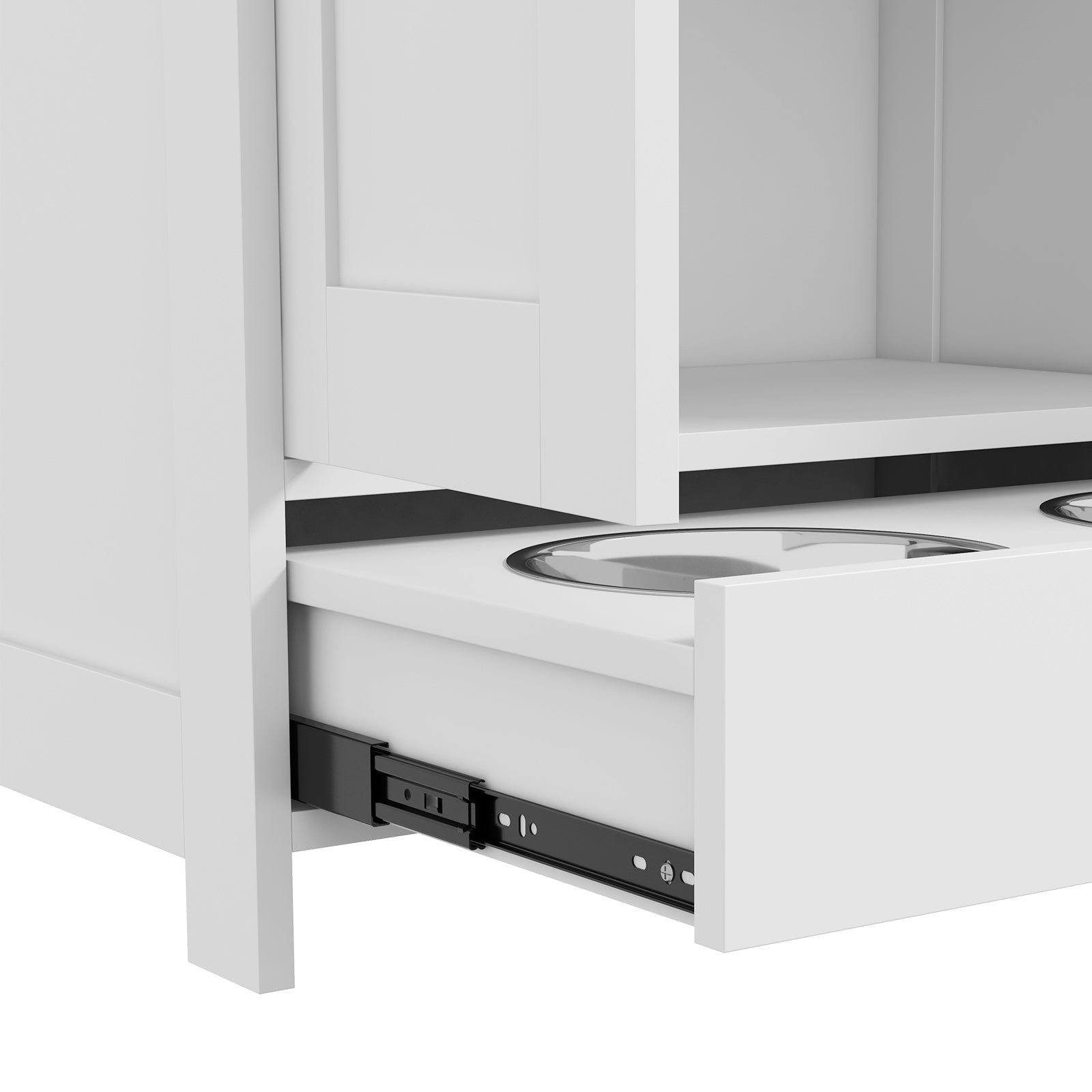 PawHut Pet Feeding Station with Raised Dog Bowls, Adjustable Panel, Hooks, White