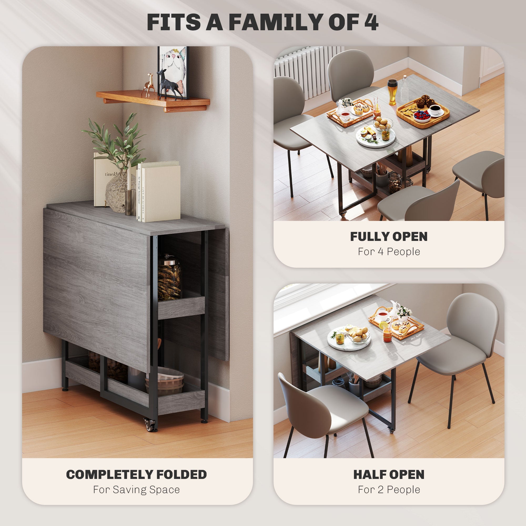 HOMCOM Four-Person Drop Leaf Table - Grey Wood-Effect