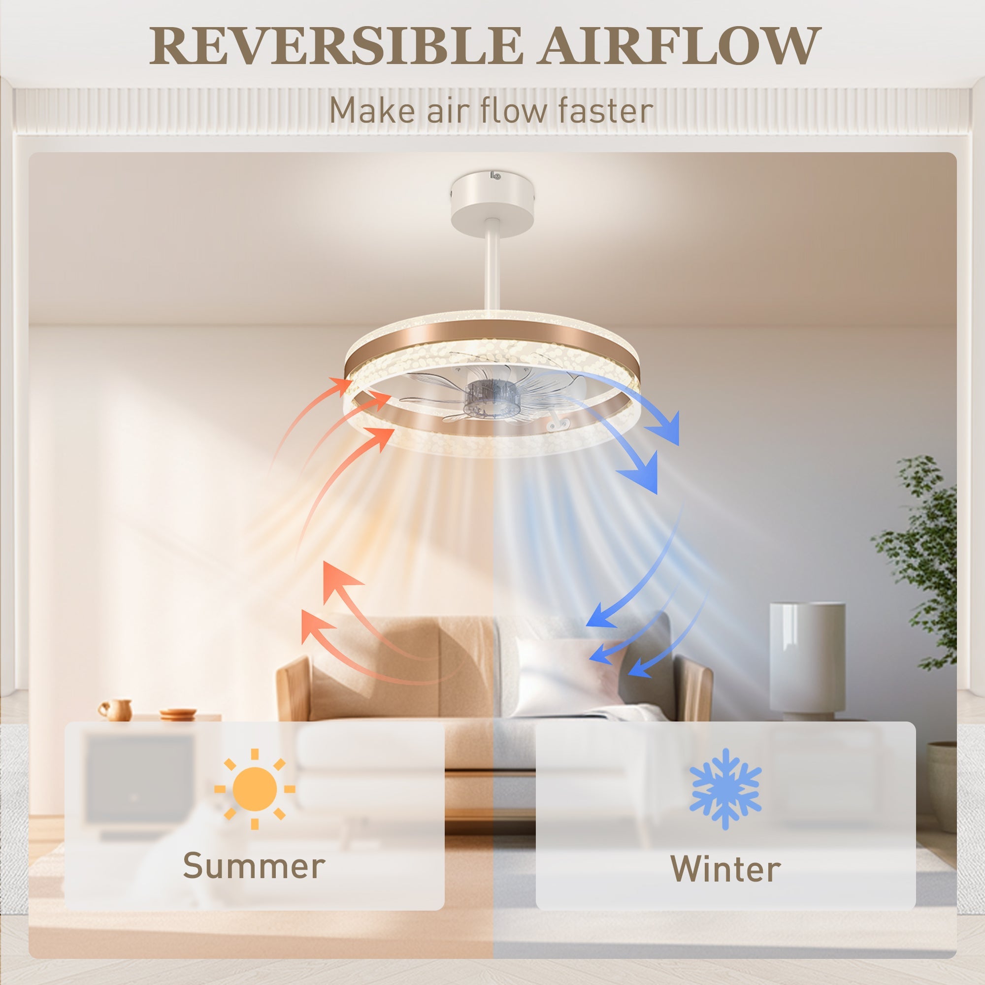 HOMCOM Ceiling Fan with LED Light and Remote - Gold Tone