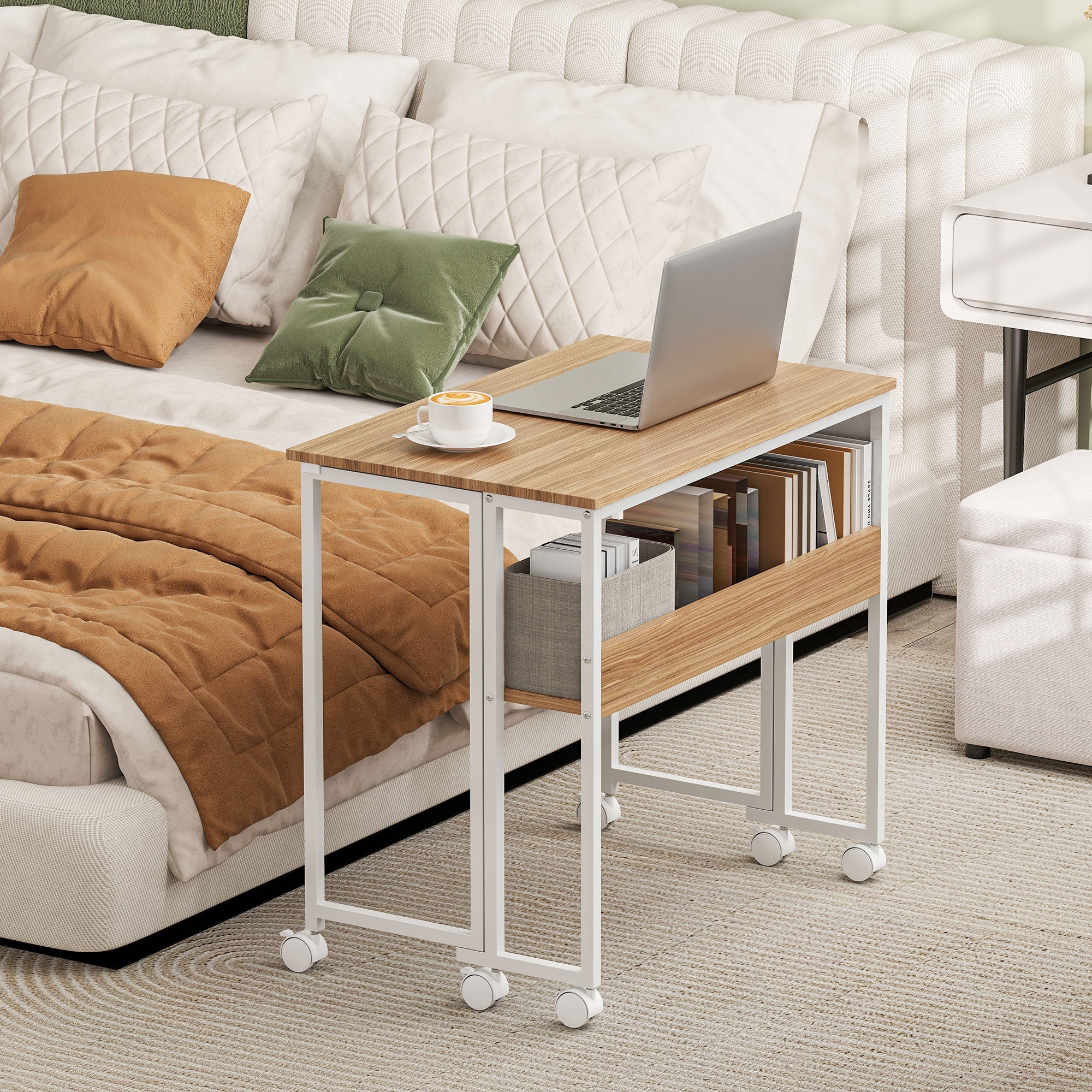 HOMCOM 80 cm Drop Leaf Writing Work Desk - Natural Wood Finish