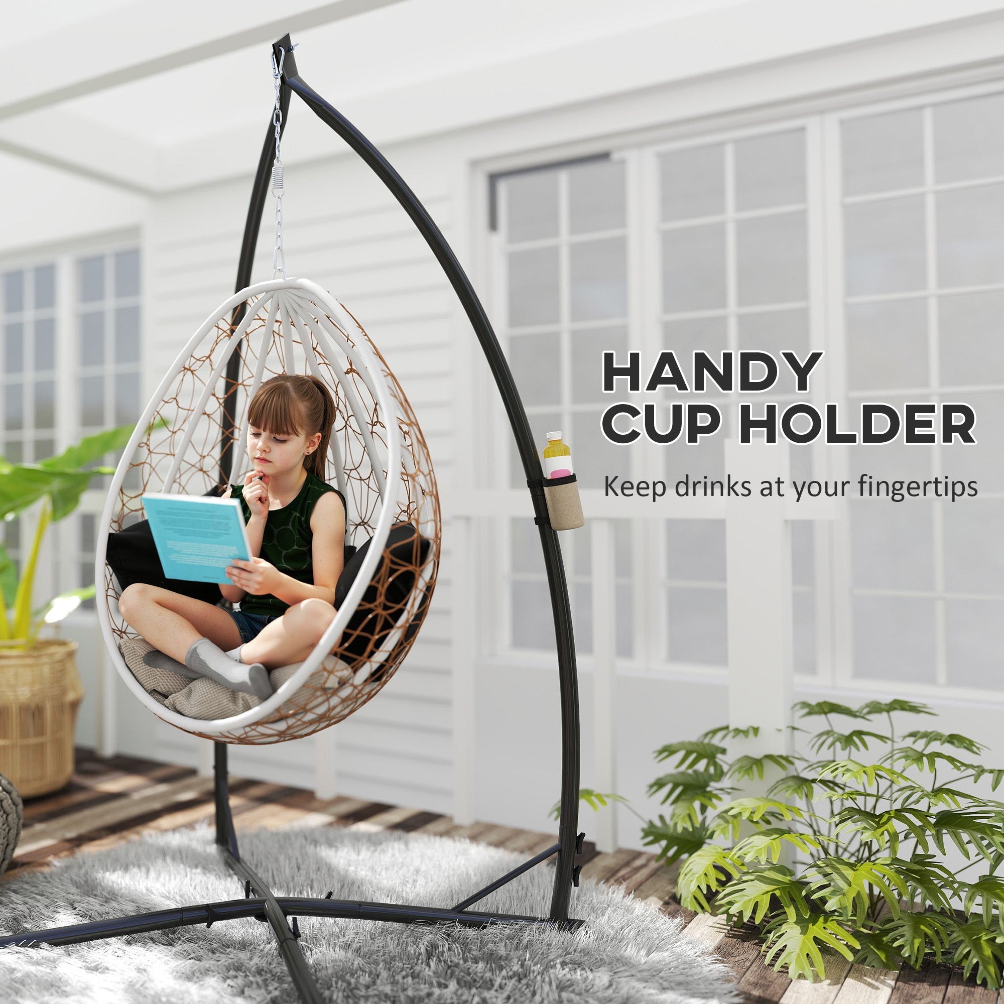 Outsunny Hammock Chair Stand Only, Hanging Chair Stand with X-Shape Base, Heavy Duty Steel Single Hammock Egg Swing Frame for Indoor Outdoor, 150 KG Load Capacity Black