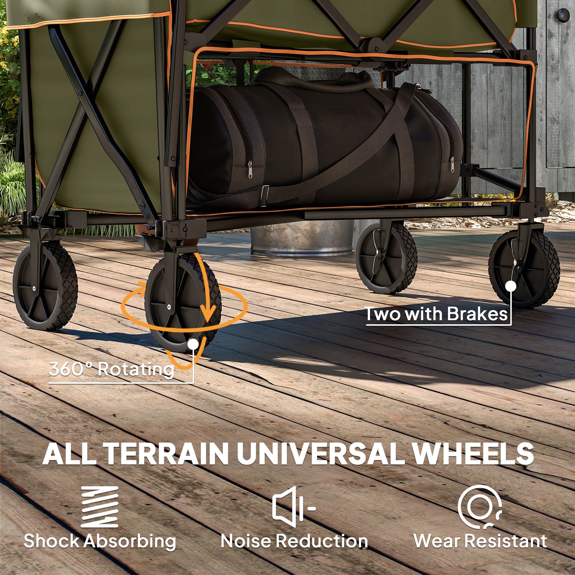 Outsunny Double Decker Folding Festival Trolley on Wheels, 200KG & 350L Capacity Collapsible Wagon Festival Trolley Cart with 134cm Extended for Camping Sports Shopping Garden and Beach, Grey