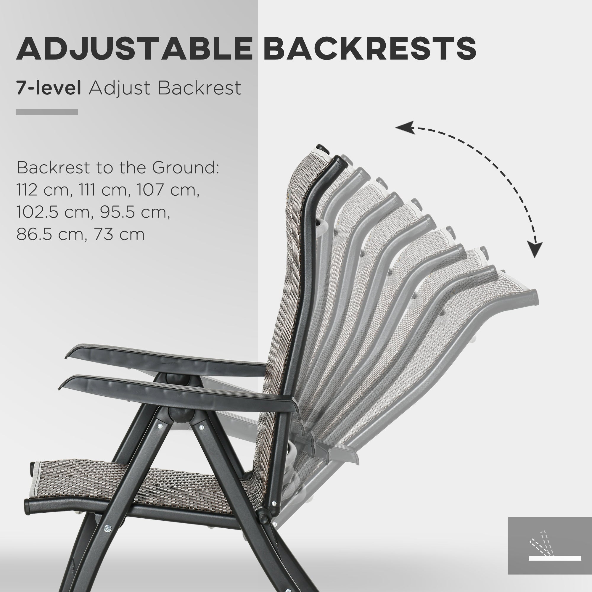 Outsunny Set of Two Folding Garden Chairs, with Seven-Position Adjustable Backs - Brown