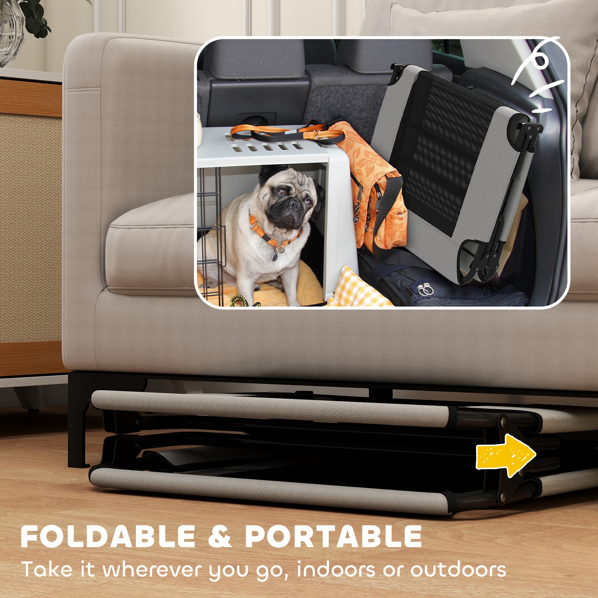 PawHut Portable Raised Dog Bed, Elevated Pet Cot with Breathable Mesh for Indoor Outdoor, for Large Dogs, Light Grey