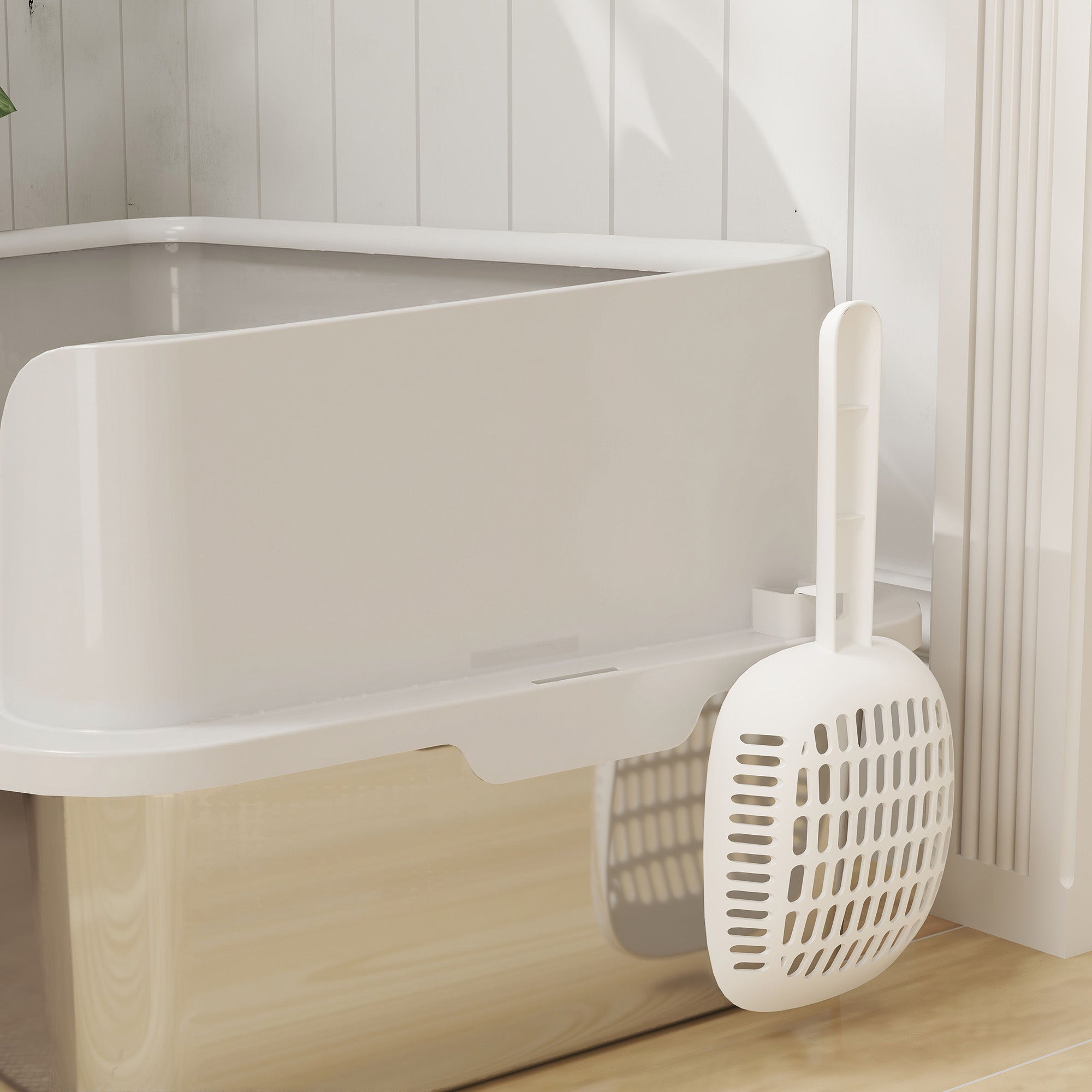 PawHut Stainless Steel Litter Box with Detachable Rim, Scoop, Easy Cleaning, Odour-Resistant, 60 x 40 x 28 cm