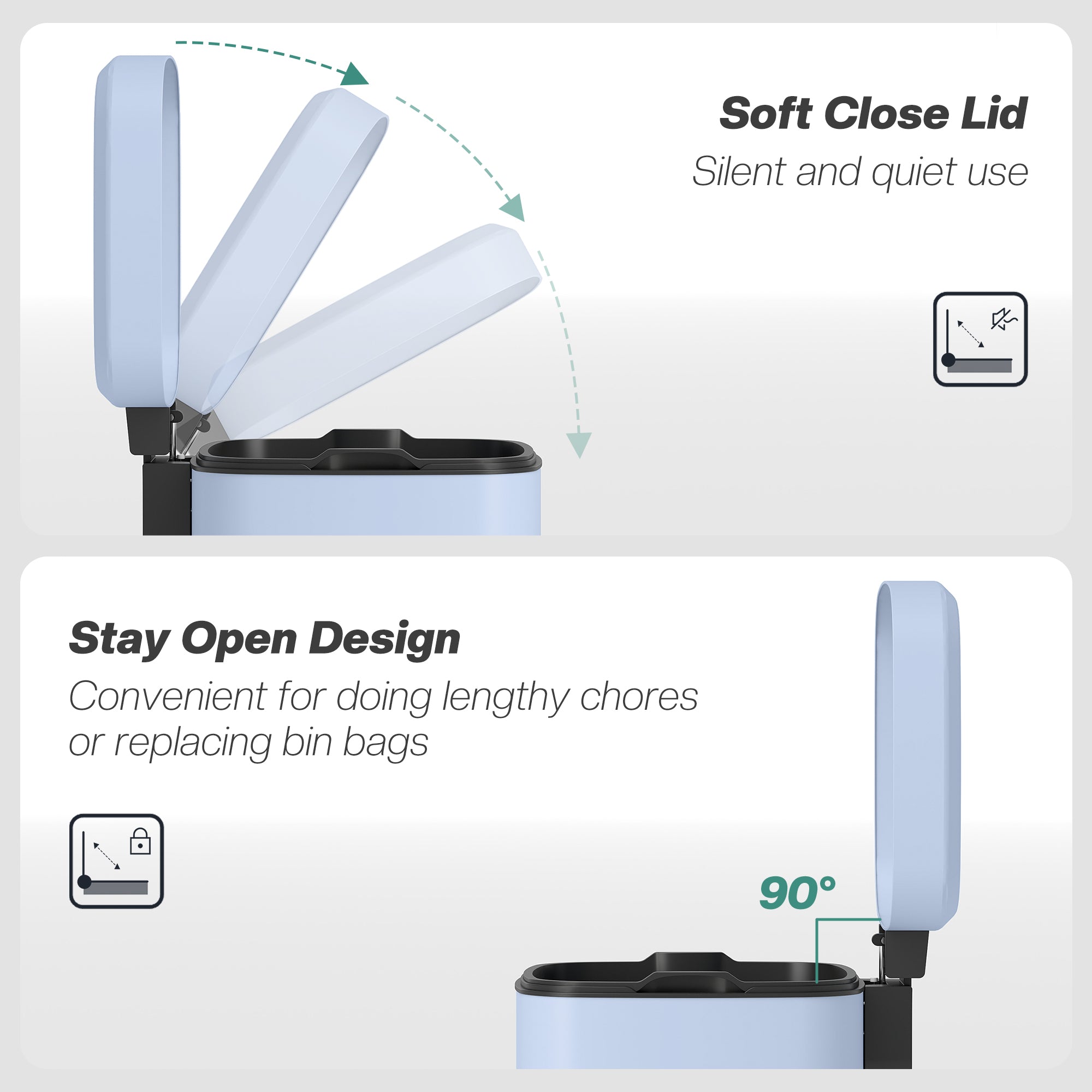 HOMCOM 12L Modern Boxy Metal Home Kitchen Bin - Light Blue