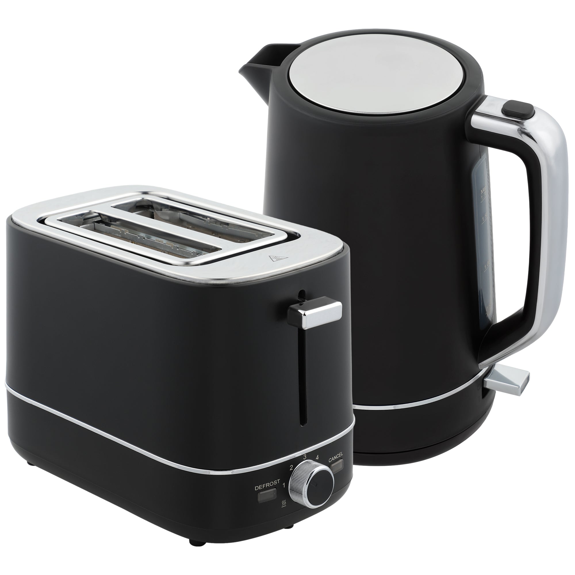 HOMCOM Kettle and Toaster Set, 1.7L 3000W Fast Boil Kettle & 2 Slice Toaster Kitchen Set with 6 Level Browning Controls, Defrost, Reheat, Black