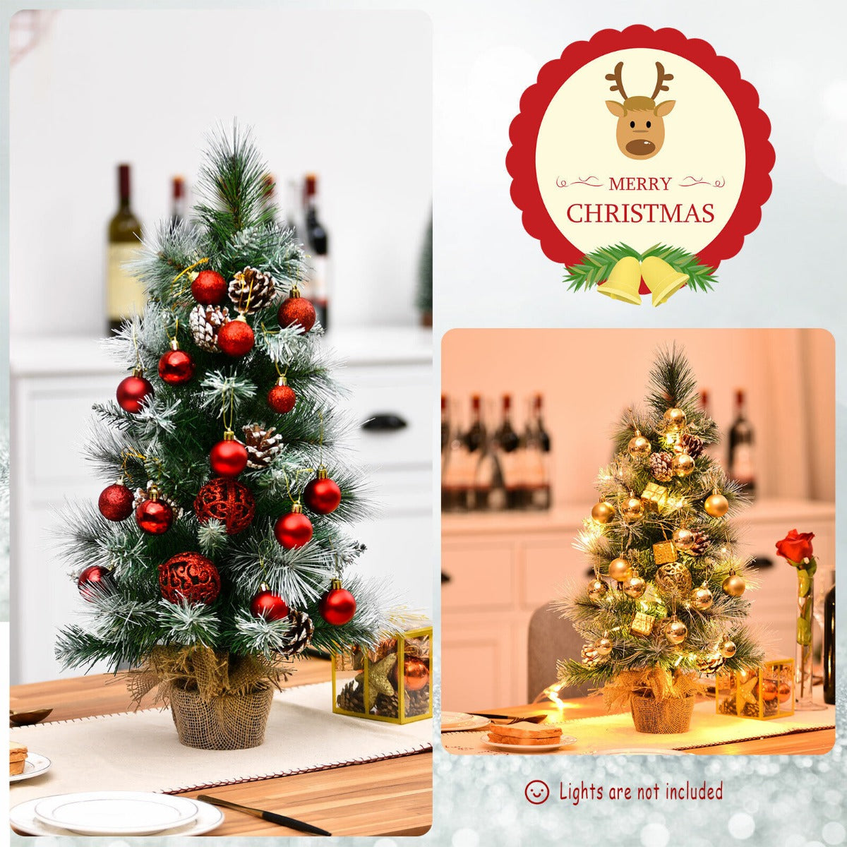 2 Feet Snow Flocked Pine Artificial Christmas Tree with Pine Cones