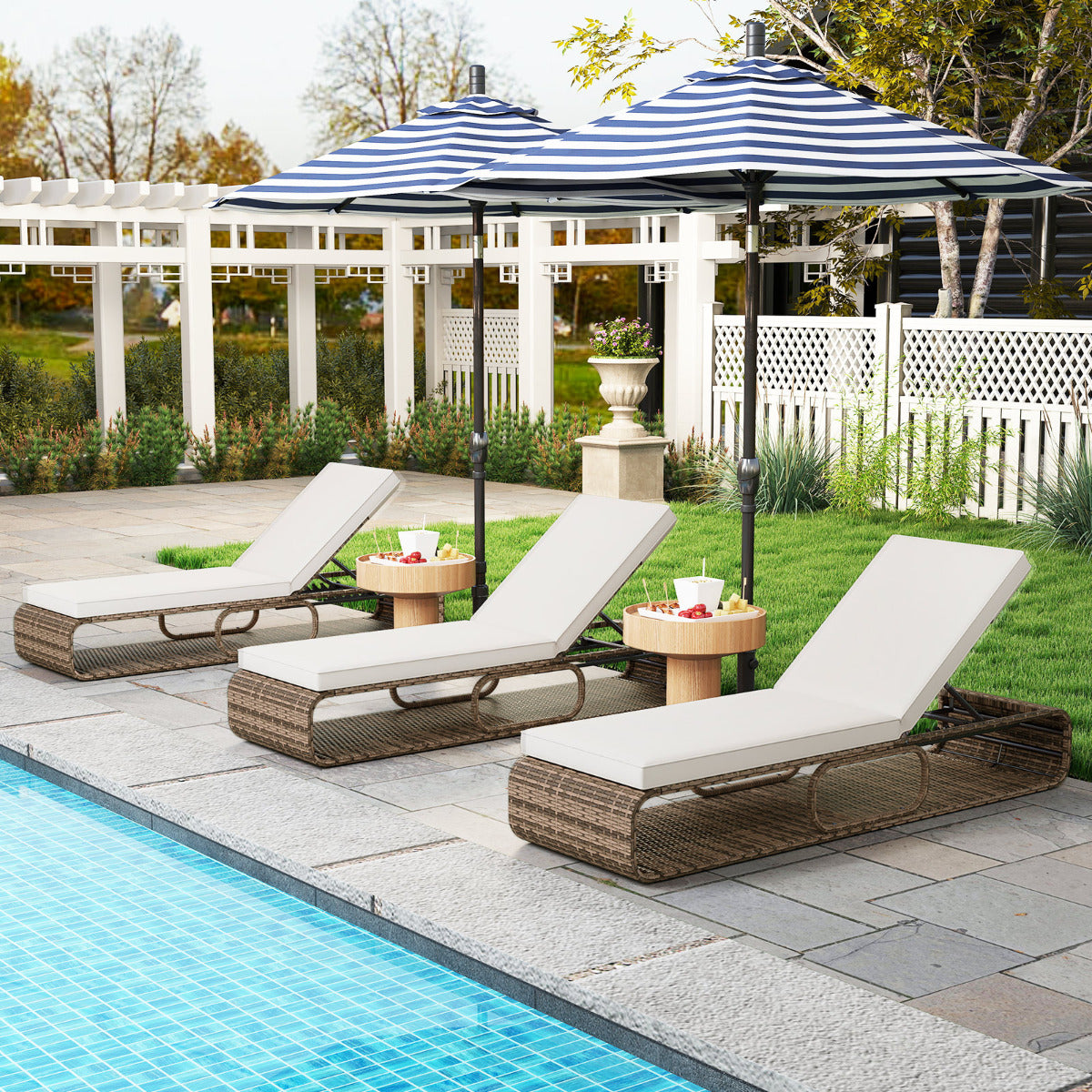 Outdoor Chaise Lounge Chair with Adjustable Backrest-Off White