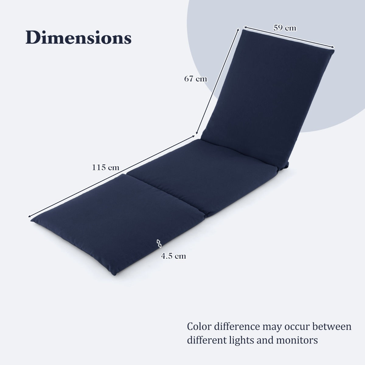 Folding Outdoor Chaise Lounge Cushion Patio Furniture Pad with Straps-Navy-2 Pieces