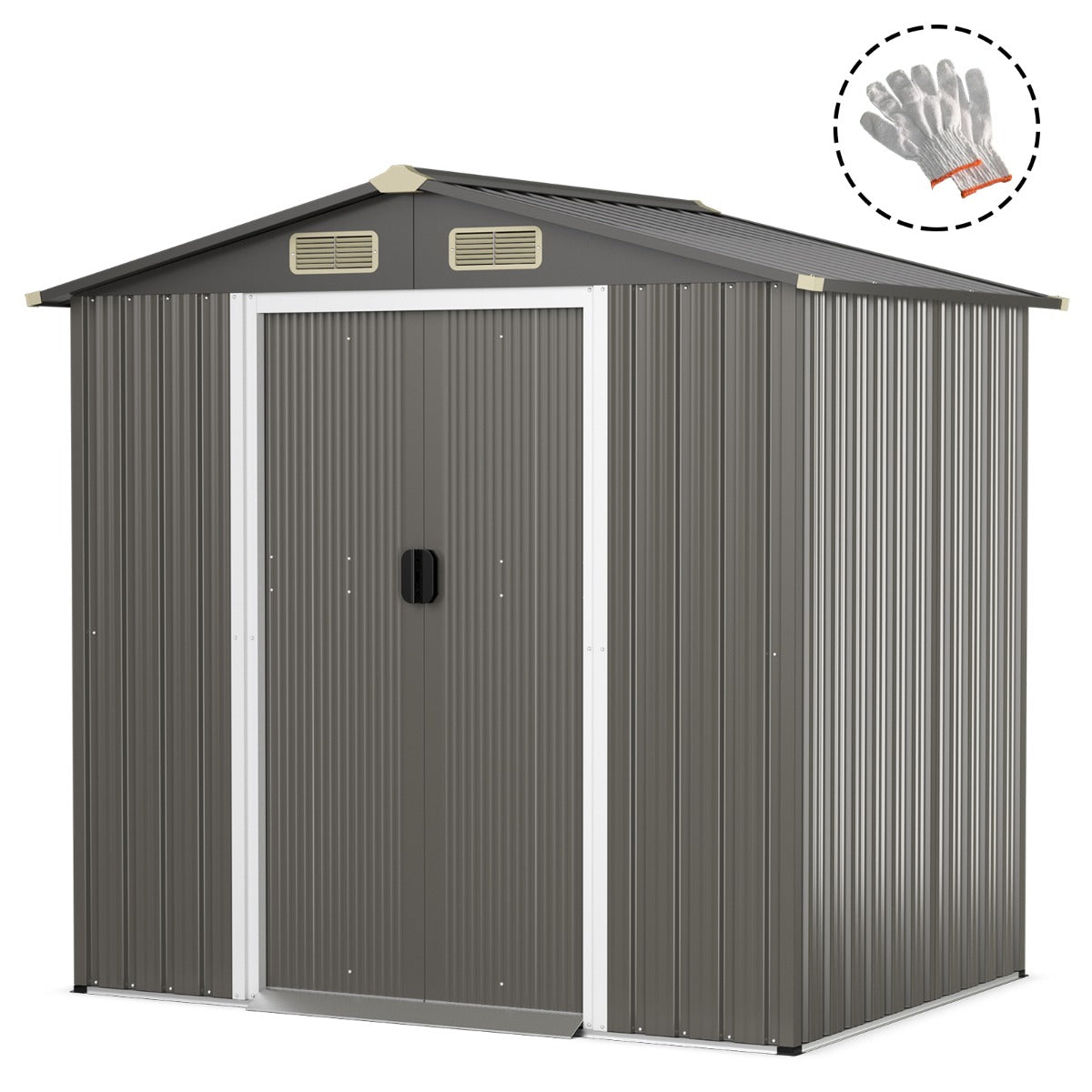 6 x 4 Feet Outdoor Metal Storage Shed with Ventilation Sliding Doors-Grey