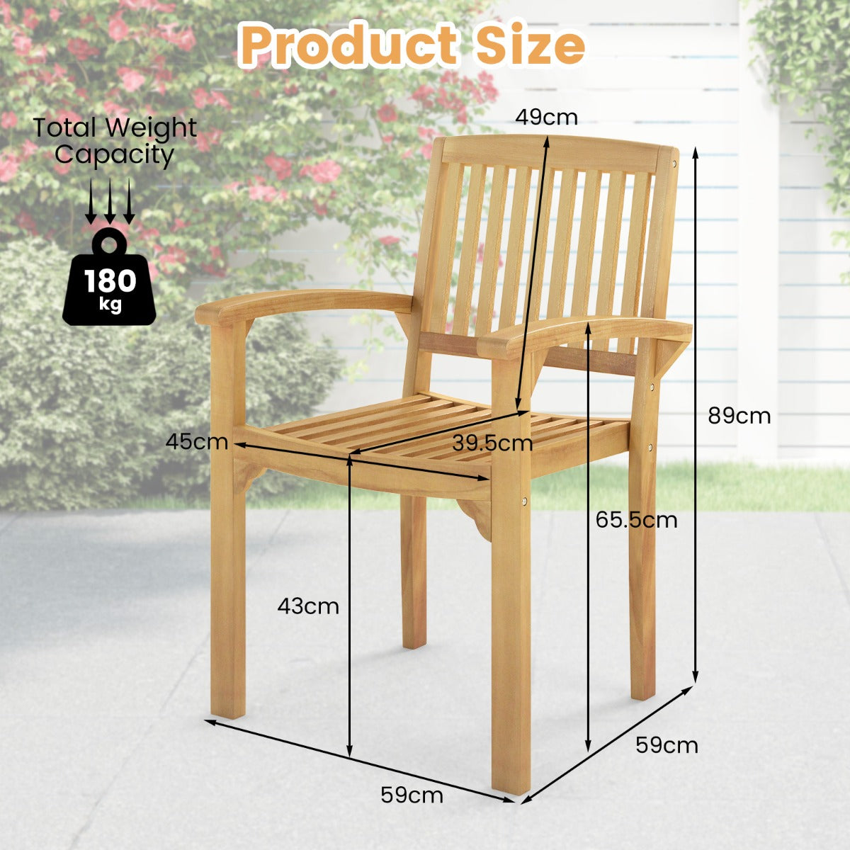 Outdoor Patio Chair with Slatted Seat and Curved Seat