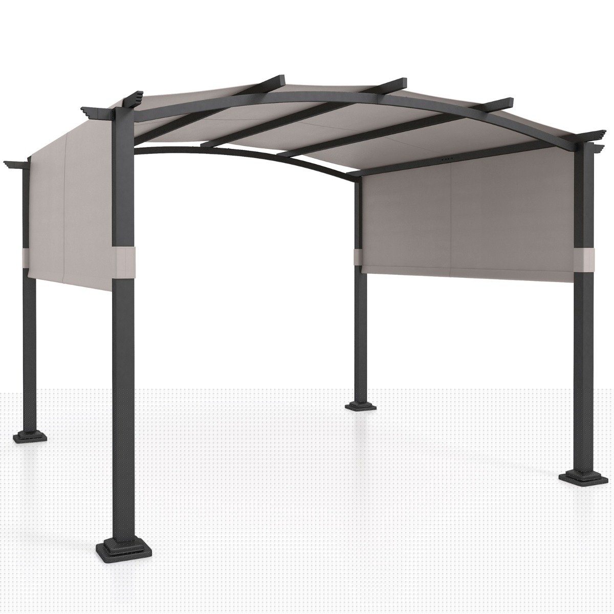 Outdoor Pergola with Retractable Sunshade Canopy and Anchored Plates-Grey