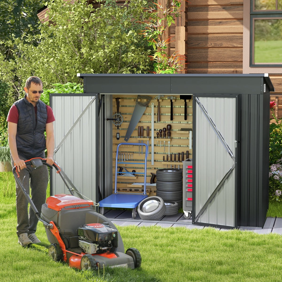 Outdoor Storage Shed Garden Tool House with 2 Doors-Dark Grey