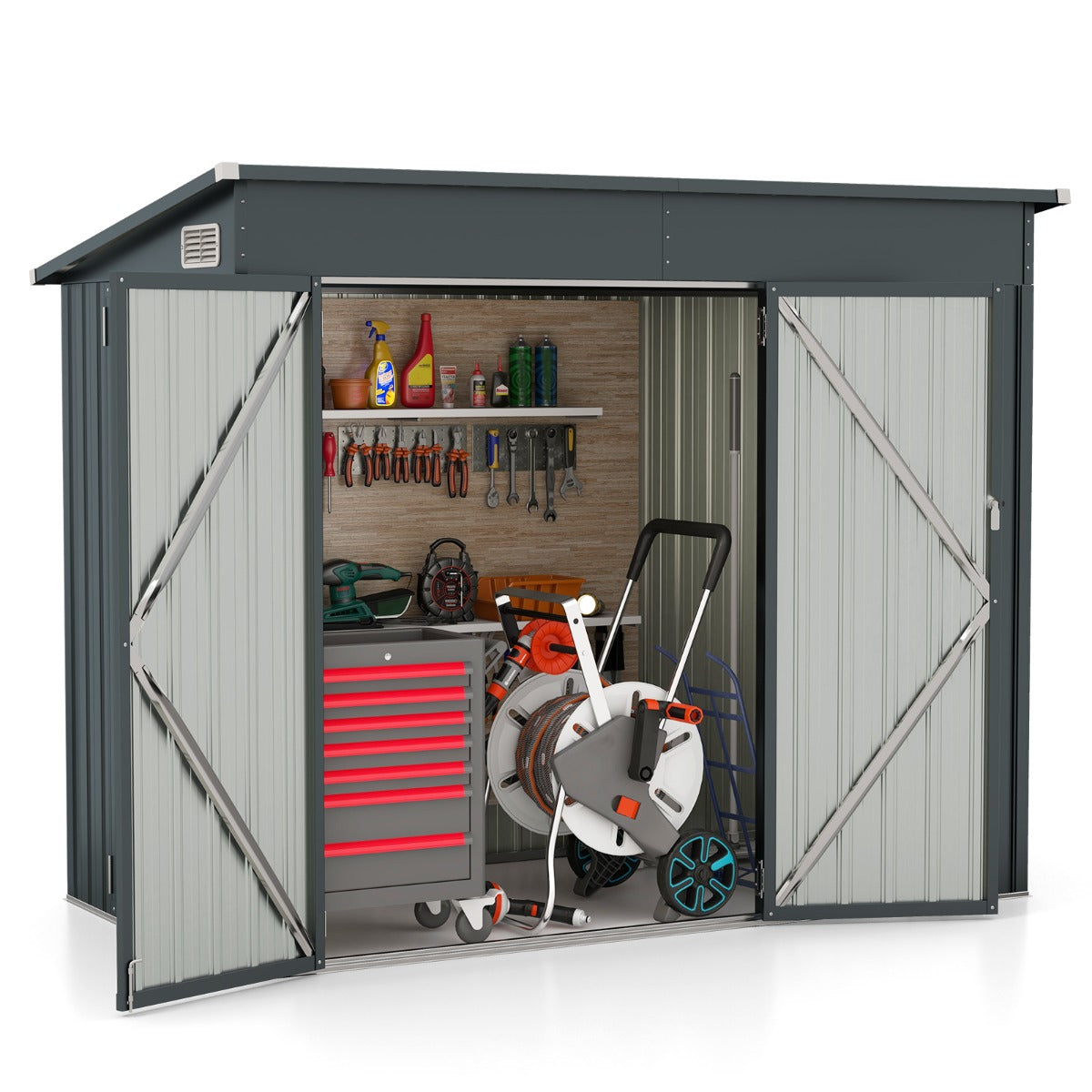Outdoor Storage Shed Garden Tool House with 2 Doors-Dark Grey